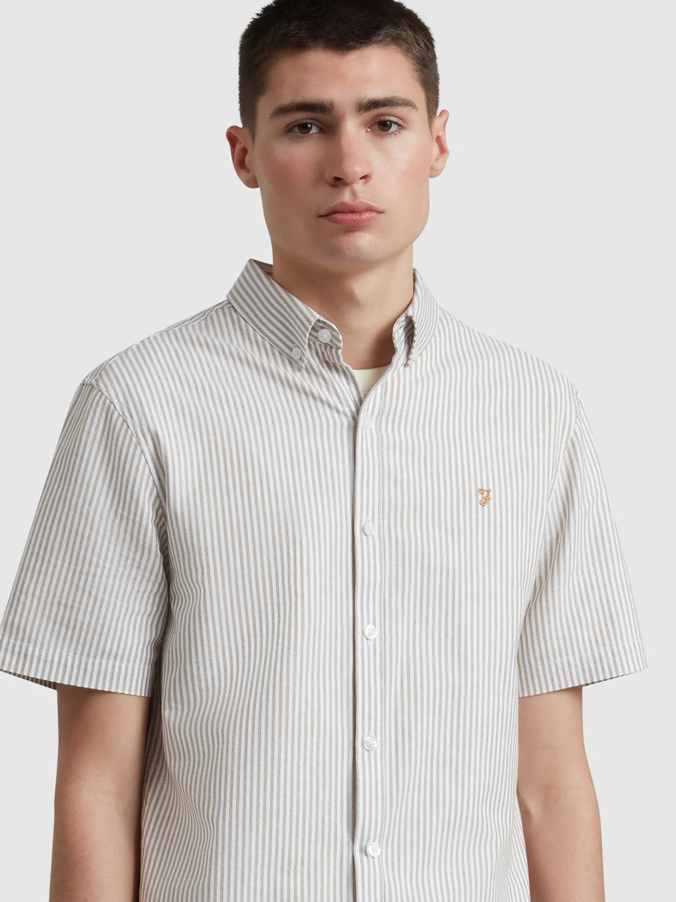 Brewer Stripe Short Sleeve Shirt In Stained Oak - Image 4
