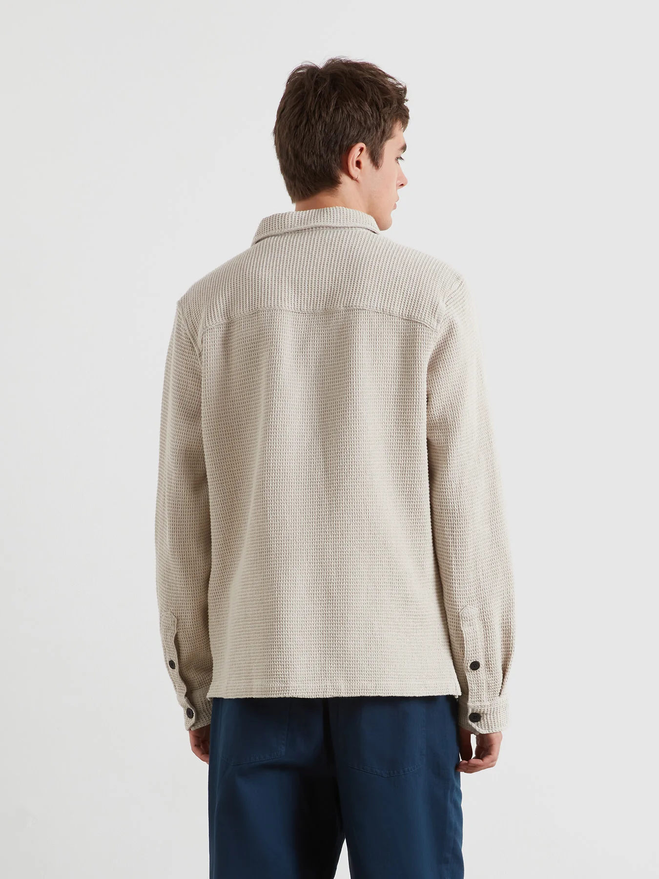 Castlefield Waffle Overshirt In White Smoke - Image 3