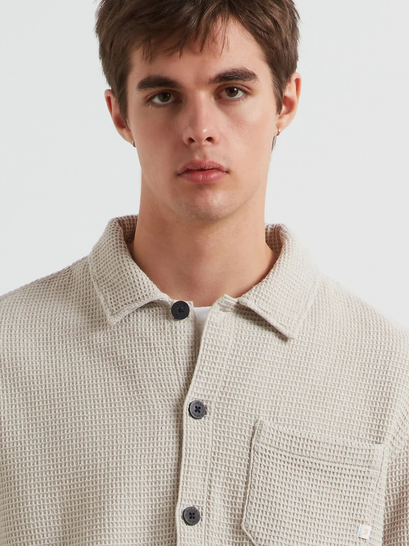 Castlefield Waffle Overshirt In White Smoke - Image 4