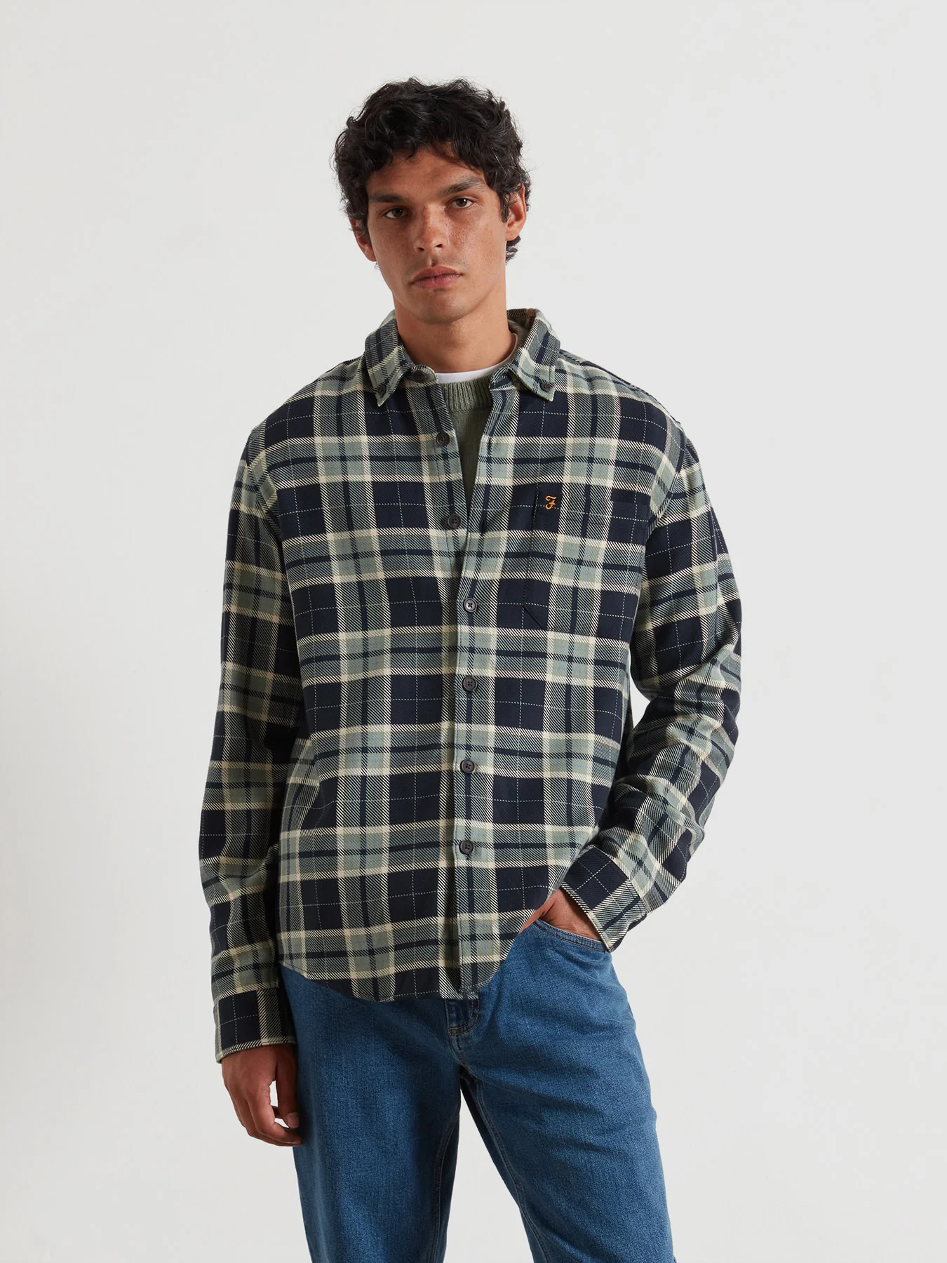 Christian Check Overshirt In Tarragon Green
