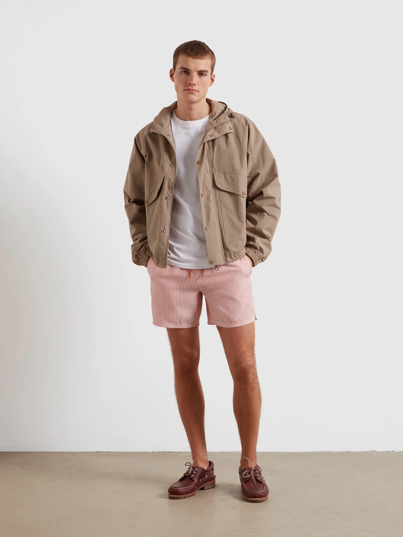 Colbert Seersucker Stripe Swim Shorts In Coral Reef - Image 5
