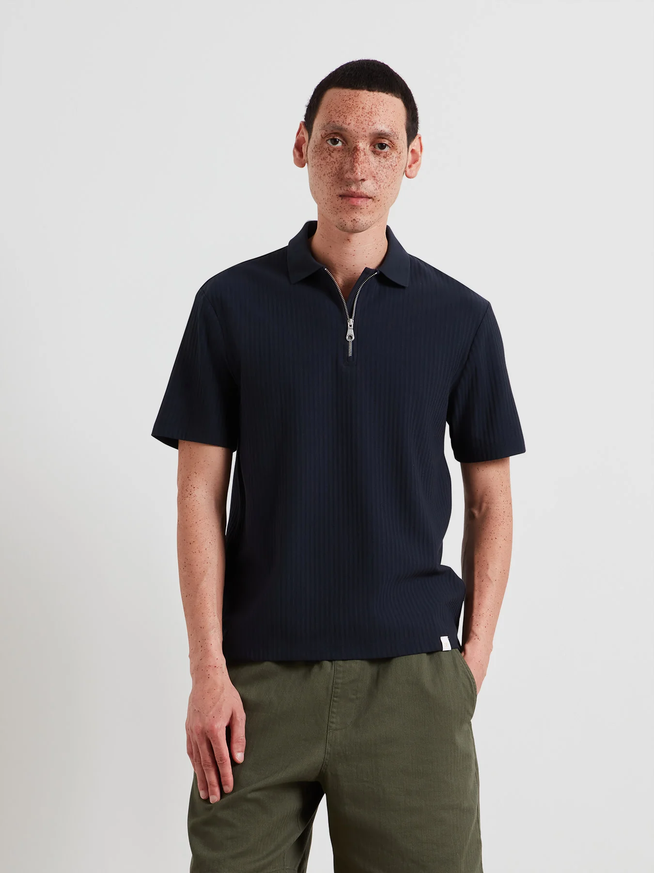 Dobson Zipped Polo Shirt In True Navy - Image 2