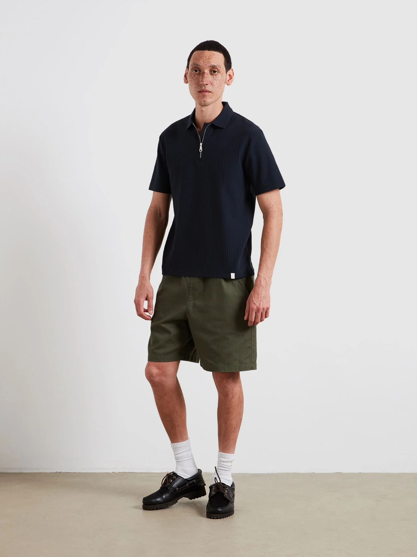 Dobson Zipped Polo Shirt In True Navy - Image 3