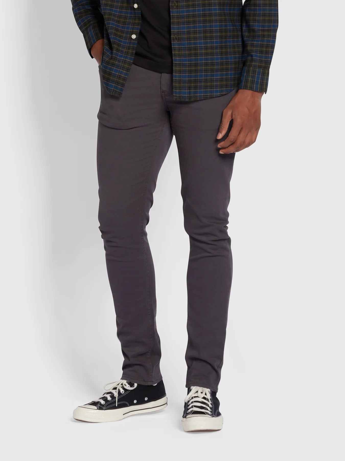 Drake Skinny Fit Cotton Twill Trousers In Charcoal - Image 2