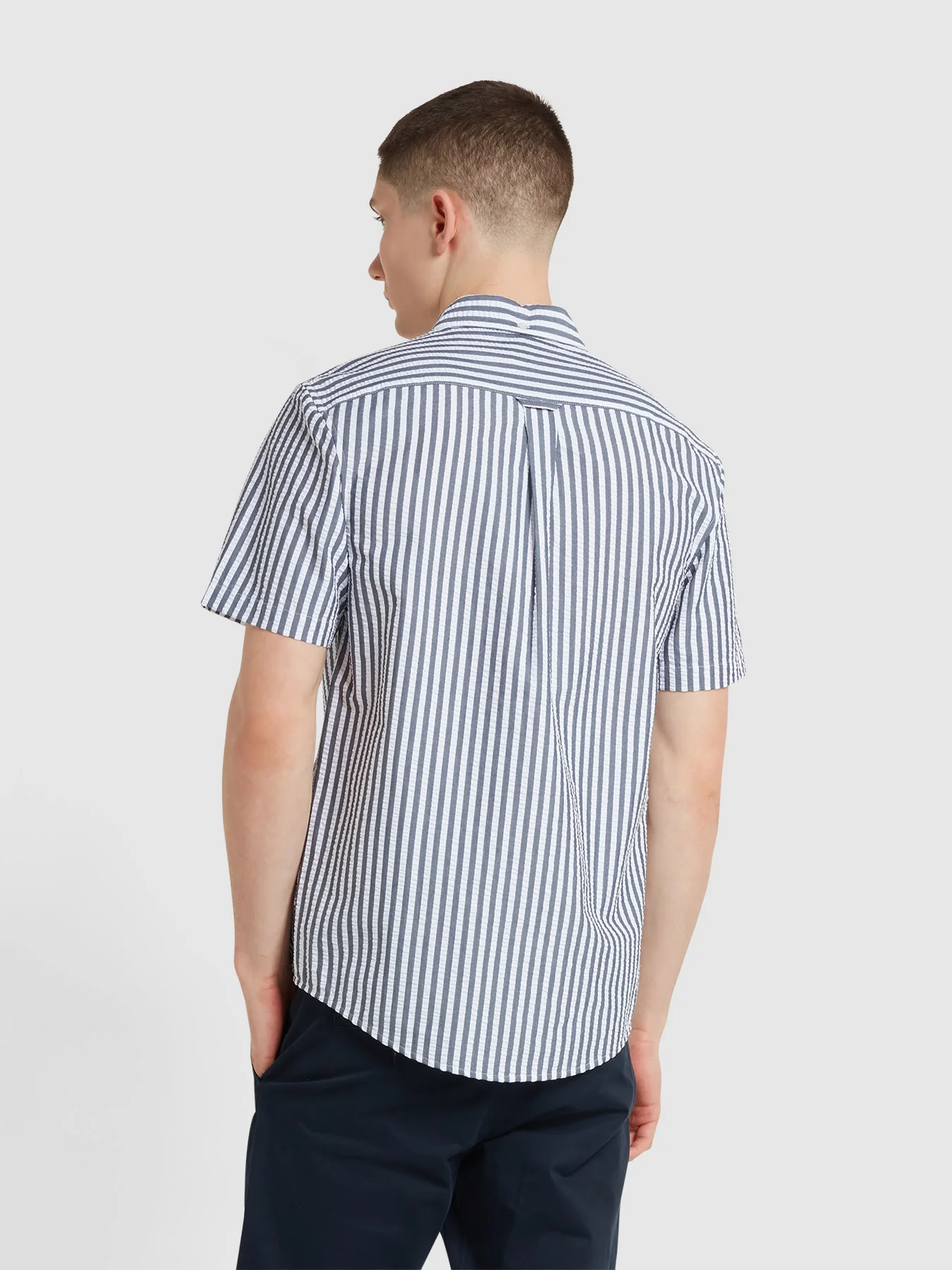 Edson Short Sleeve Button Down Shirt In True Navy - Image 3
