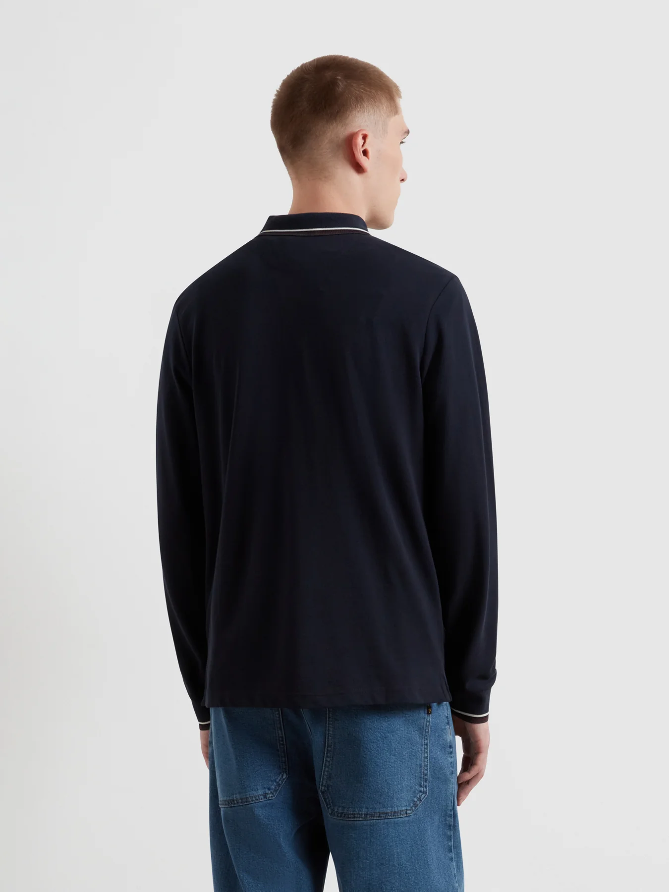 Elton Tipped Long Sleeve Polo Shirt In True Navy - Image 3