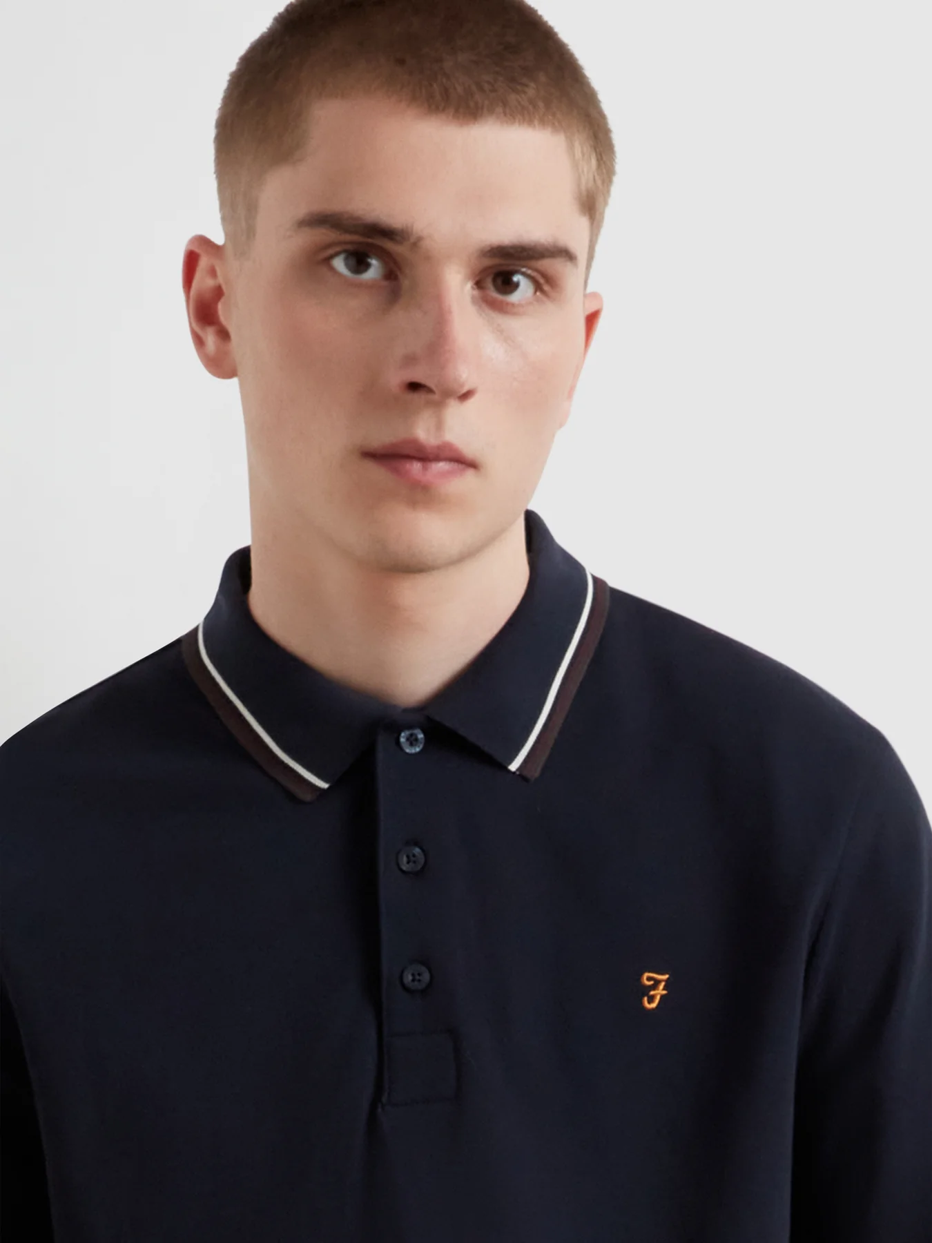 Elton Tipped Long Sleeve Polo Shirt In True Navy - Image 4