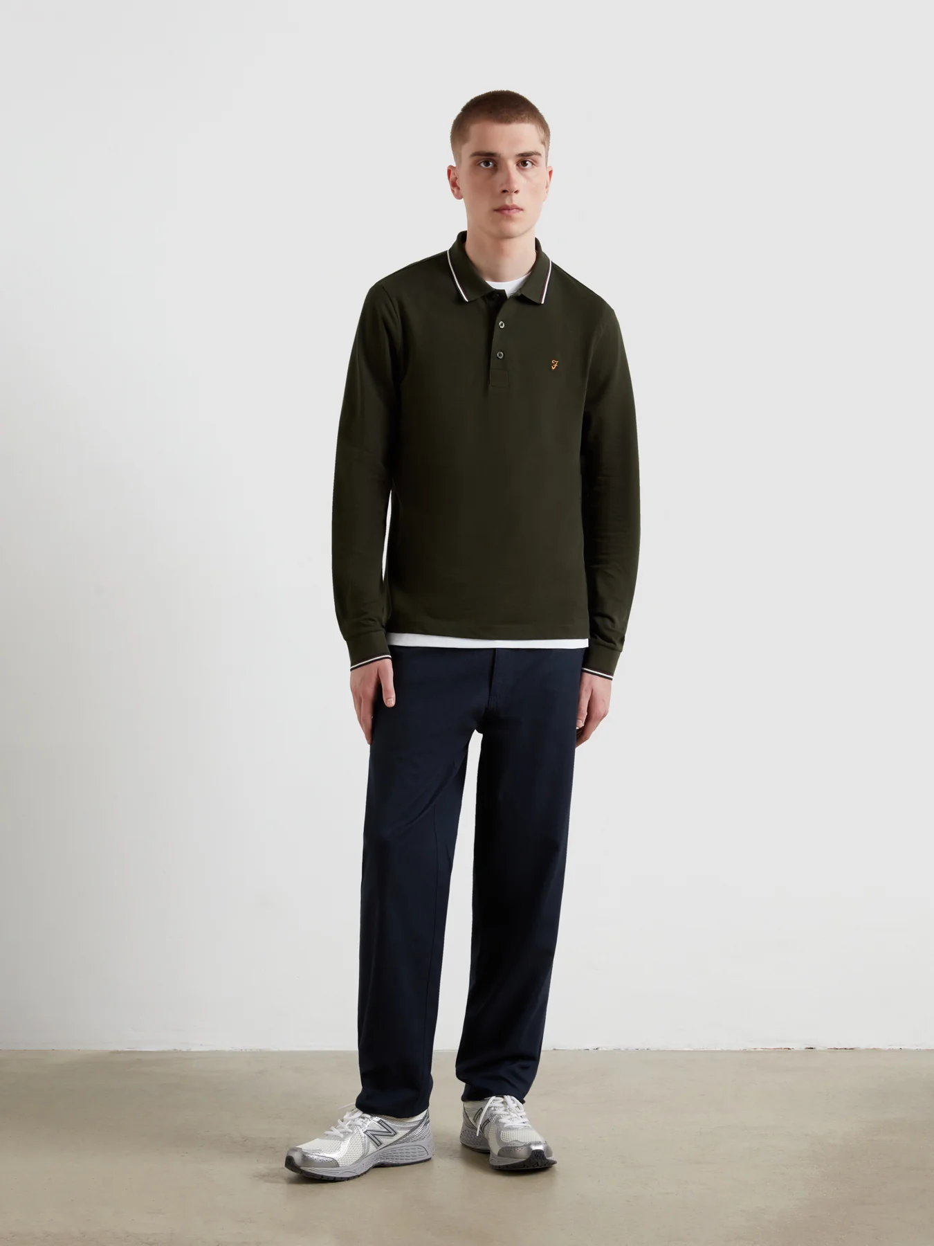 Elton Tipped Long Sleeve Polo Shirt In Evergreen - Image 2