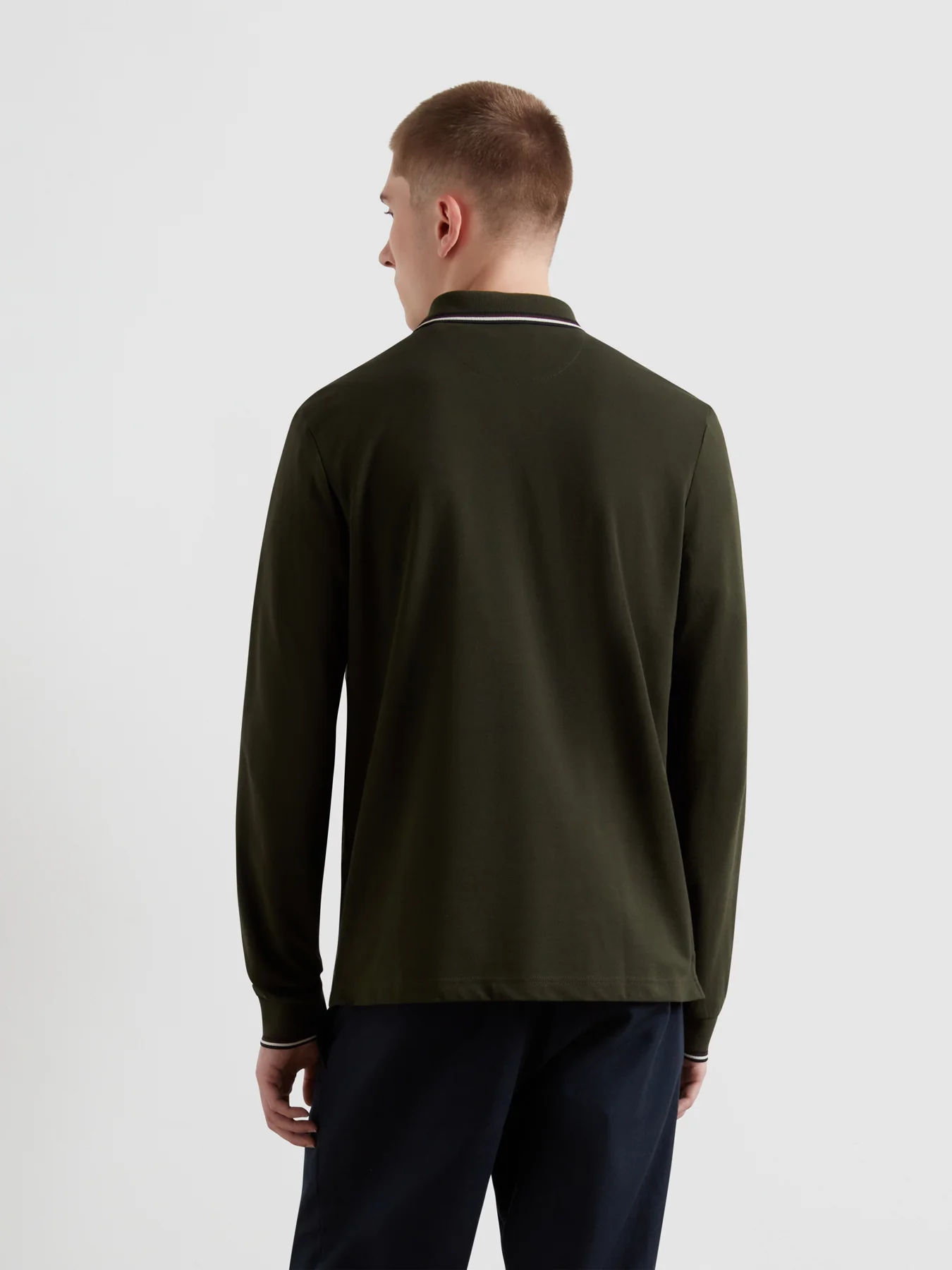 Elton Tipped Long Sleeve Polo Shirt In Evergreen - Image 3