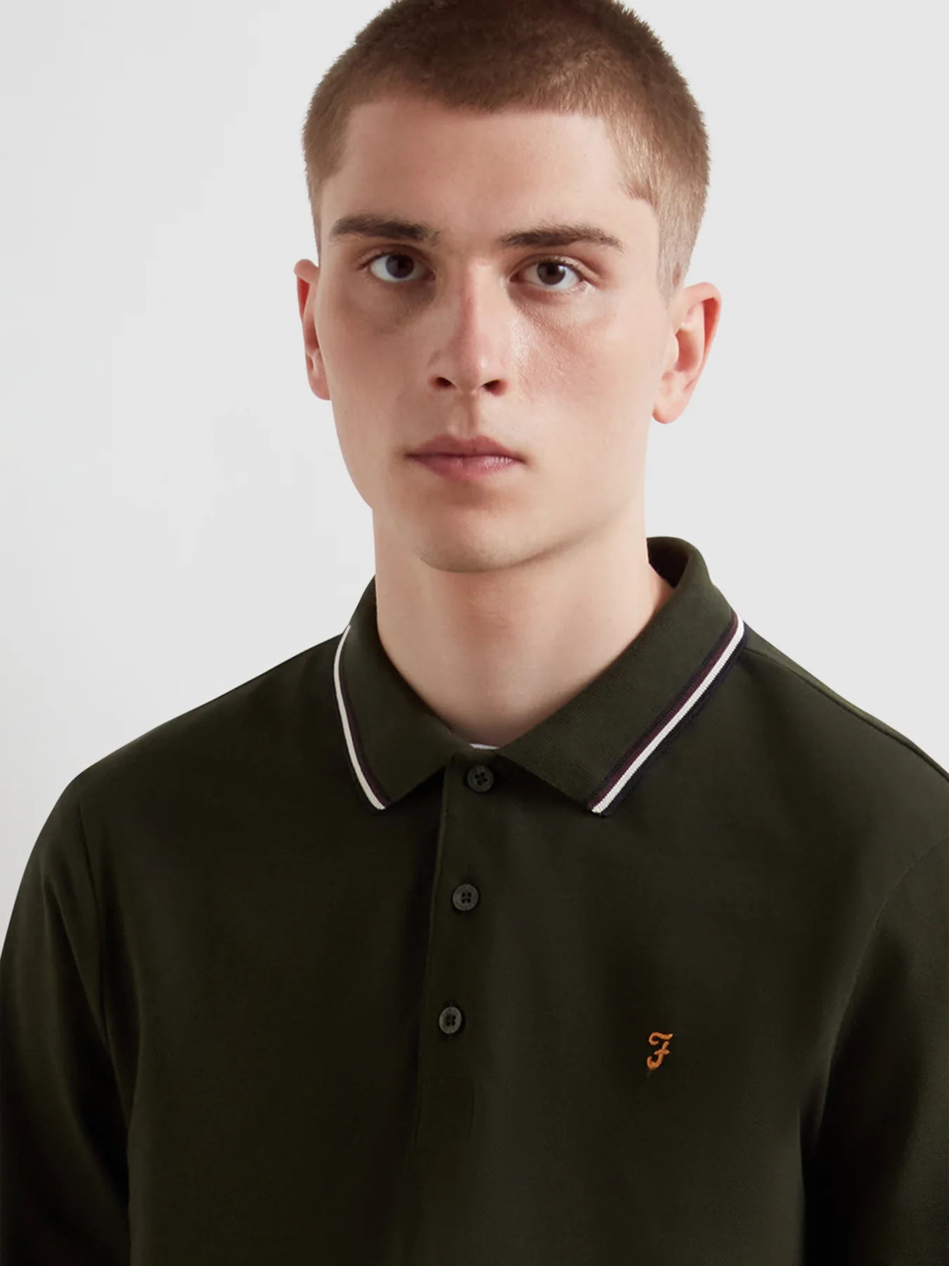 Elton Tipped Long Sleeve Polo Shirt In Evergreen - Image 4