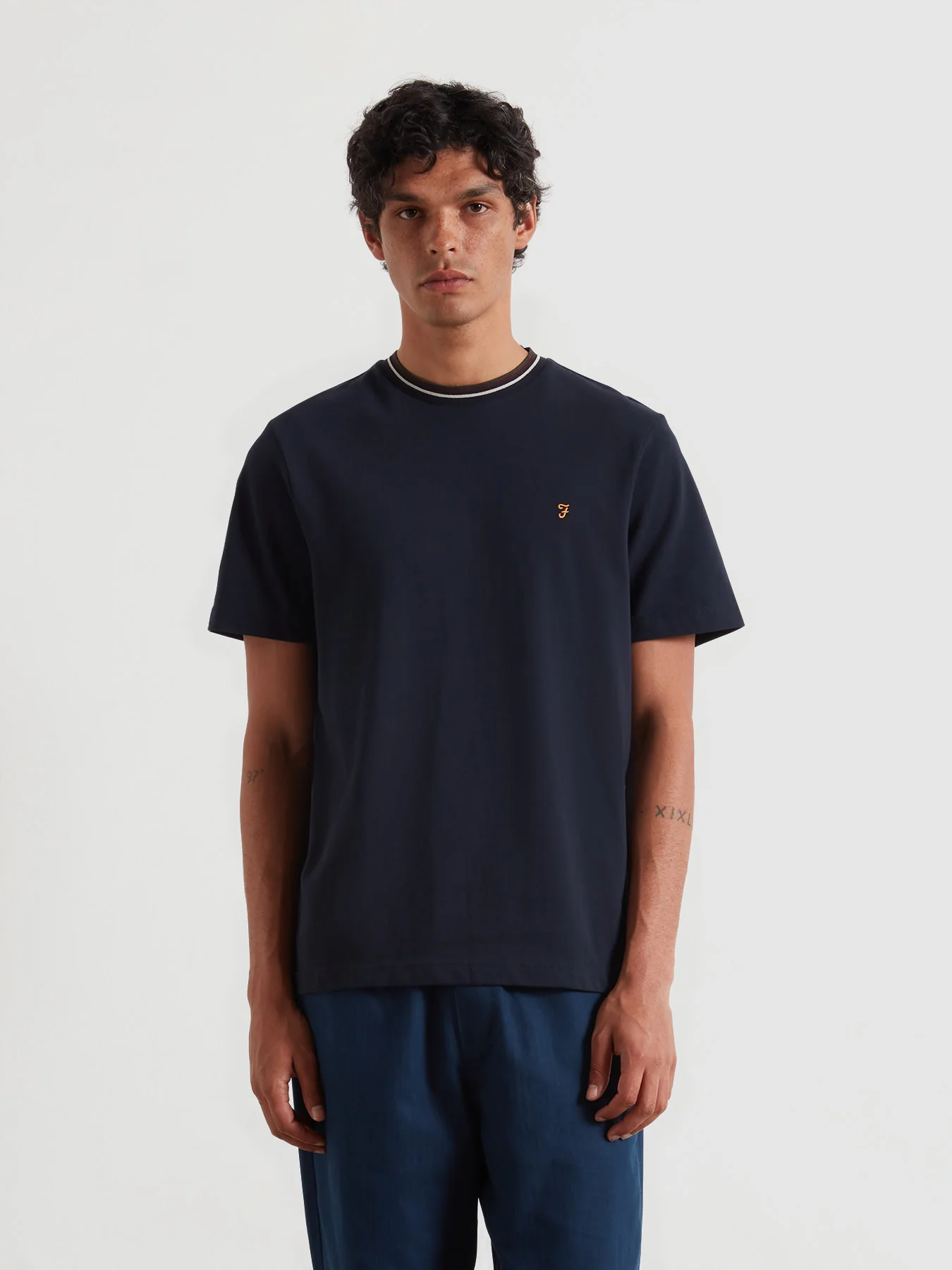 Elton Tipped Pique T-Shirt In True Navy