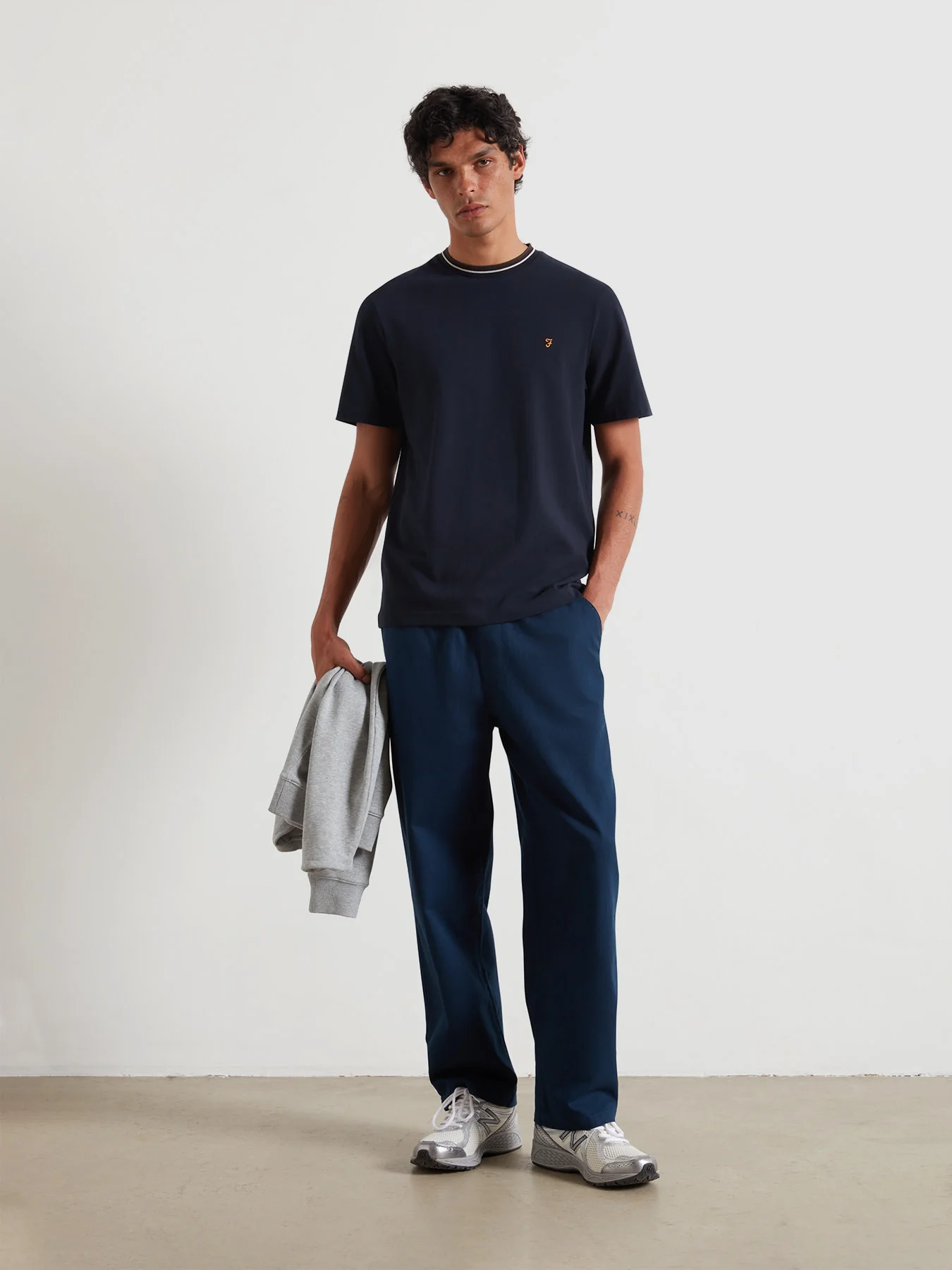 Elton Tipped Pique T-Shirt In True Navy - Image 2