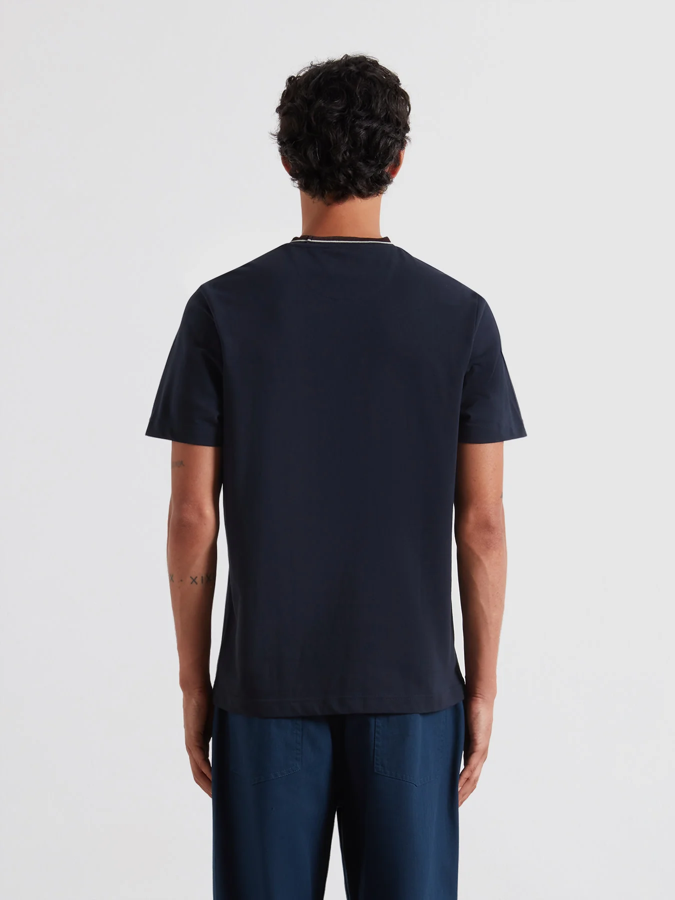 Elton Tipped Pique T-Shirt In True Navy - Image 3