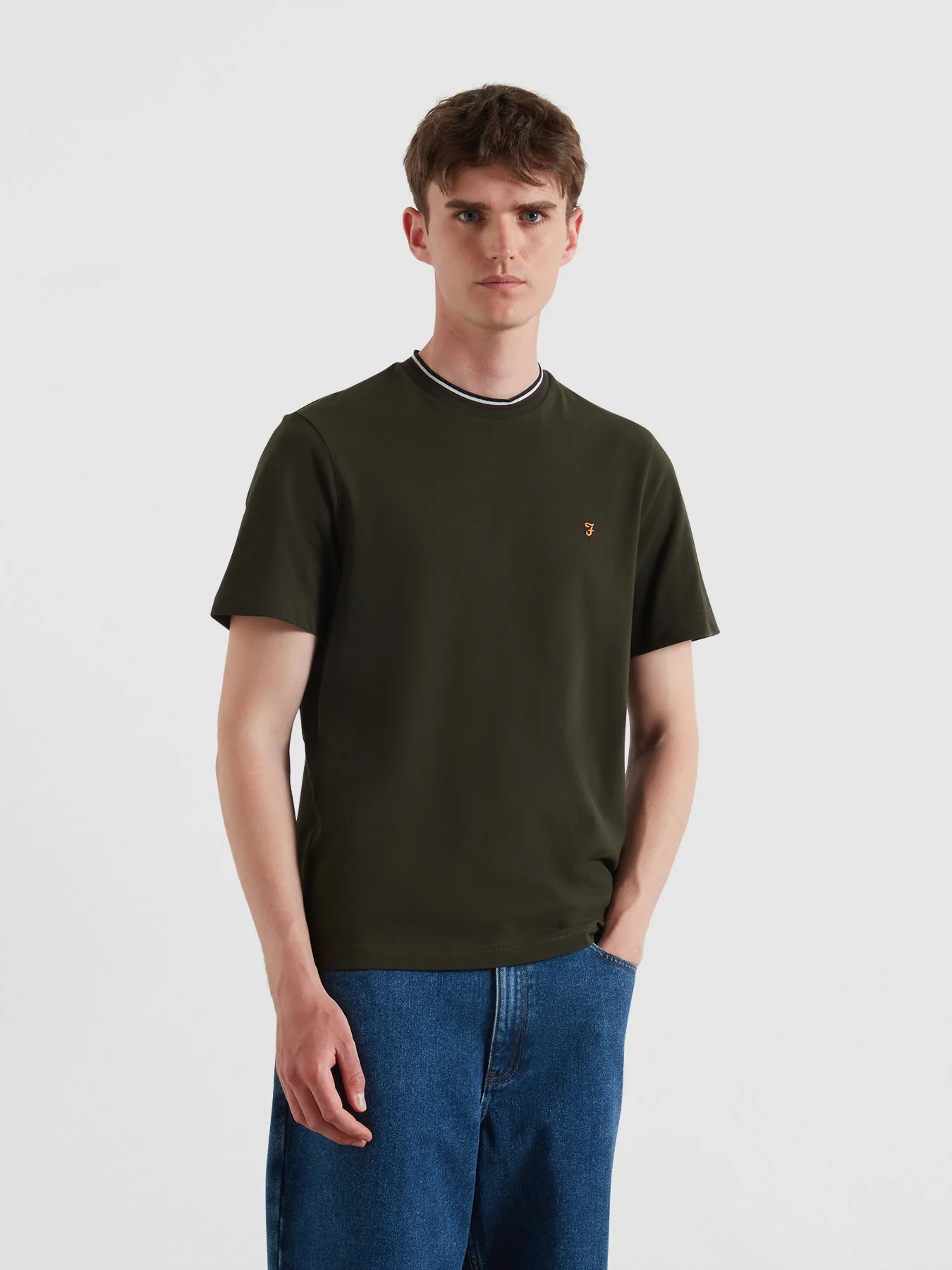 Elton Tipped Pique T-Shirt In Evergreen