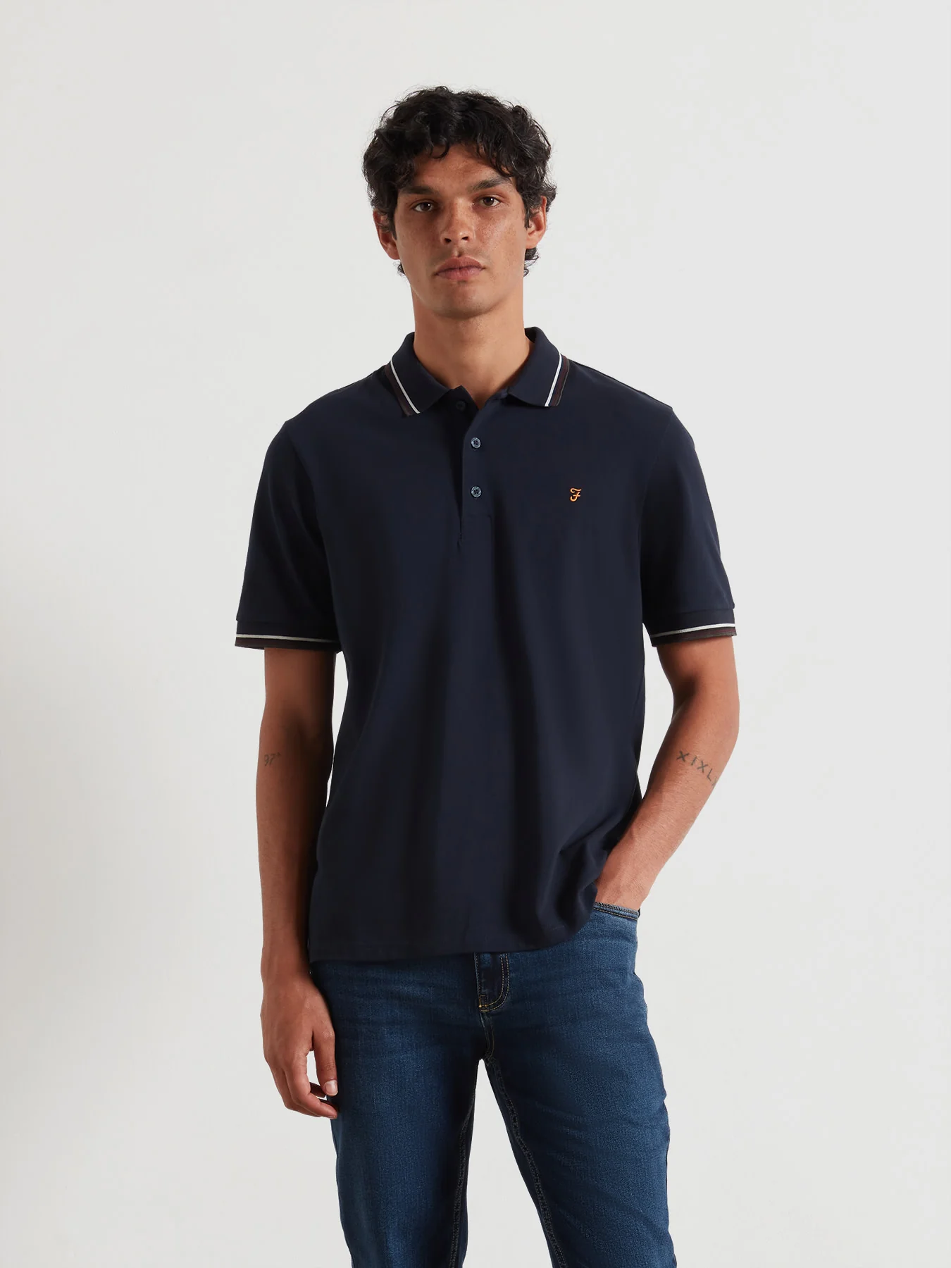 Elton Tipped Polo Shirt In True Navy