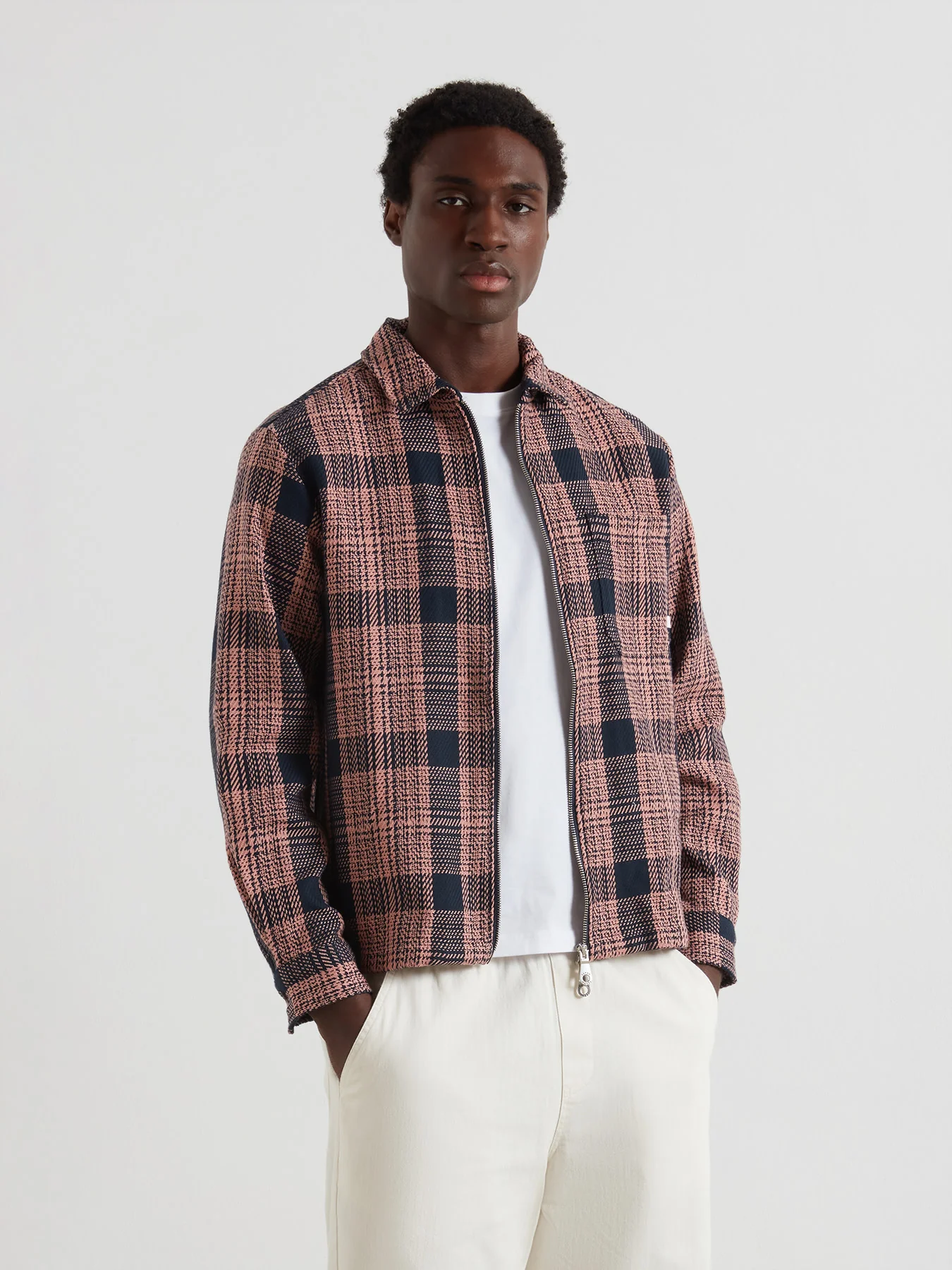 Etienne Zipped Check Overshirt In True Navy