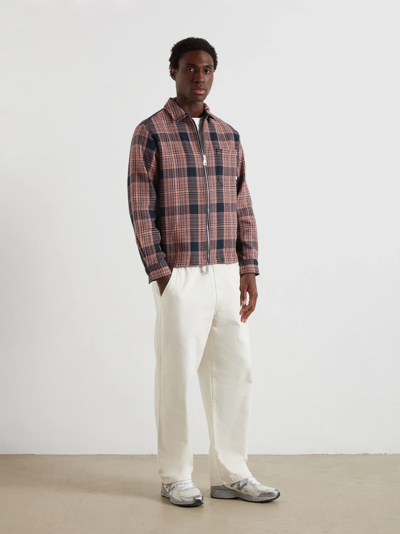 Etienne Zipped Check Overshirt In True Navy - Image 2