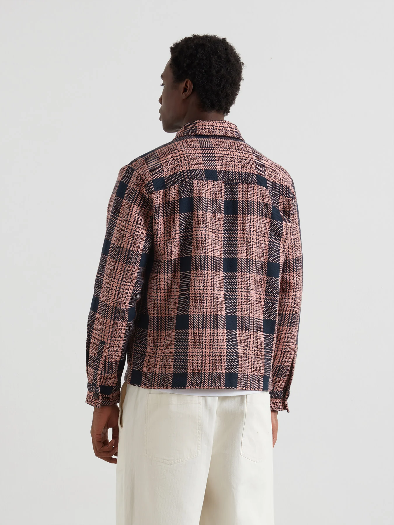 Etienne Zipped Check Overshirt In True Navy - Image 3