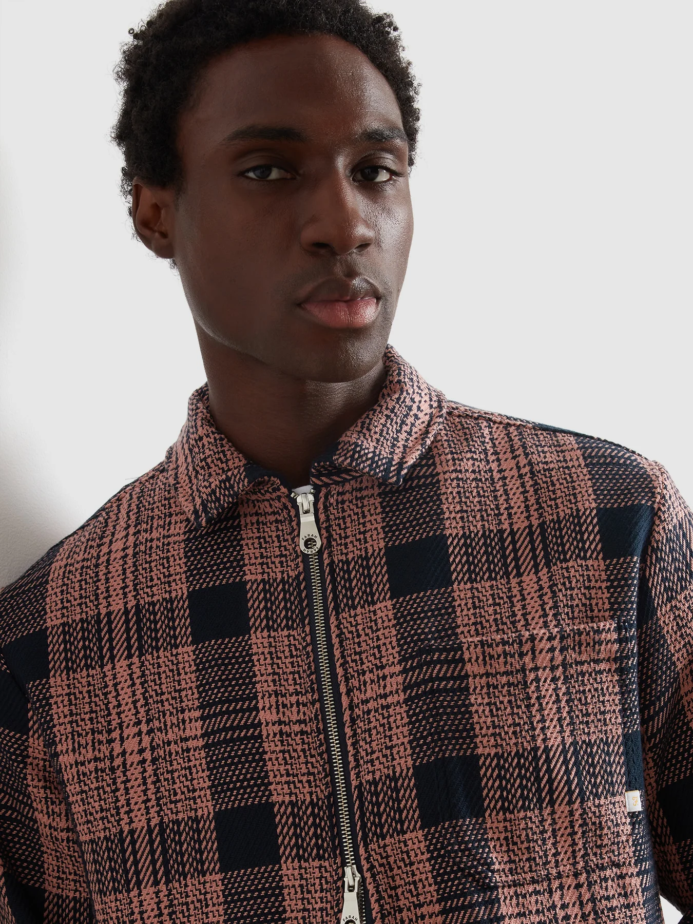 Etienne Zipped Check Overshirt In True Navy - Image 4