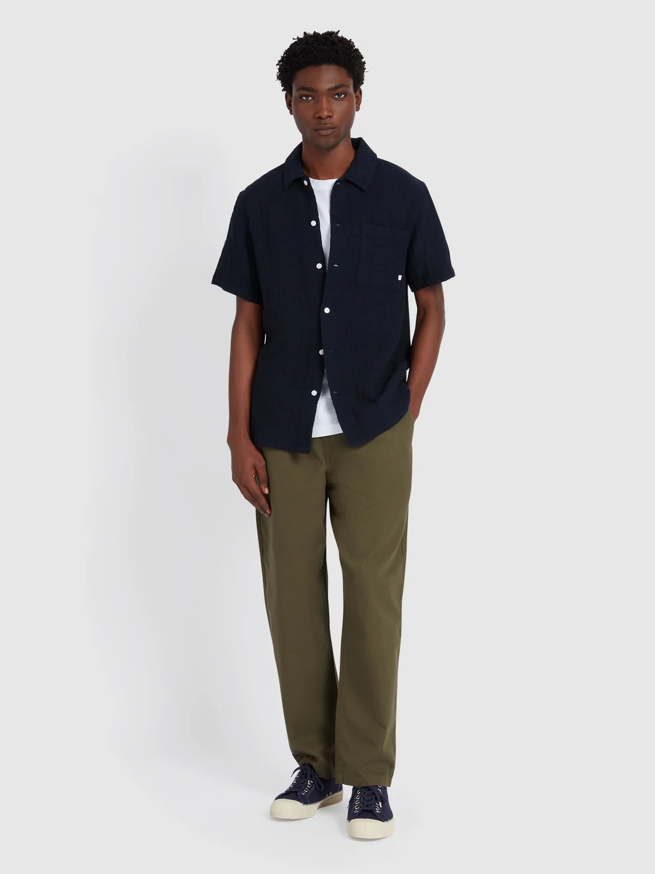 Fleet Short Sleeve Check Shirt In True Navy - Image 2