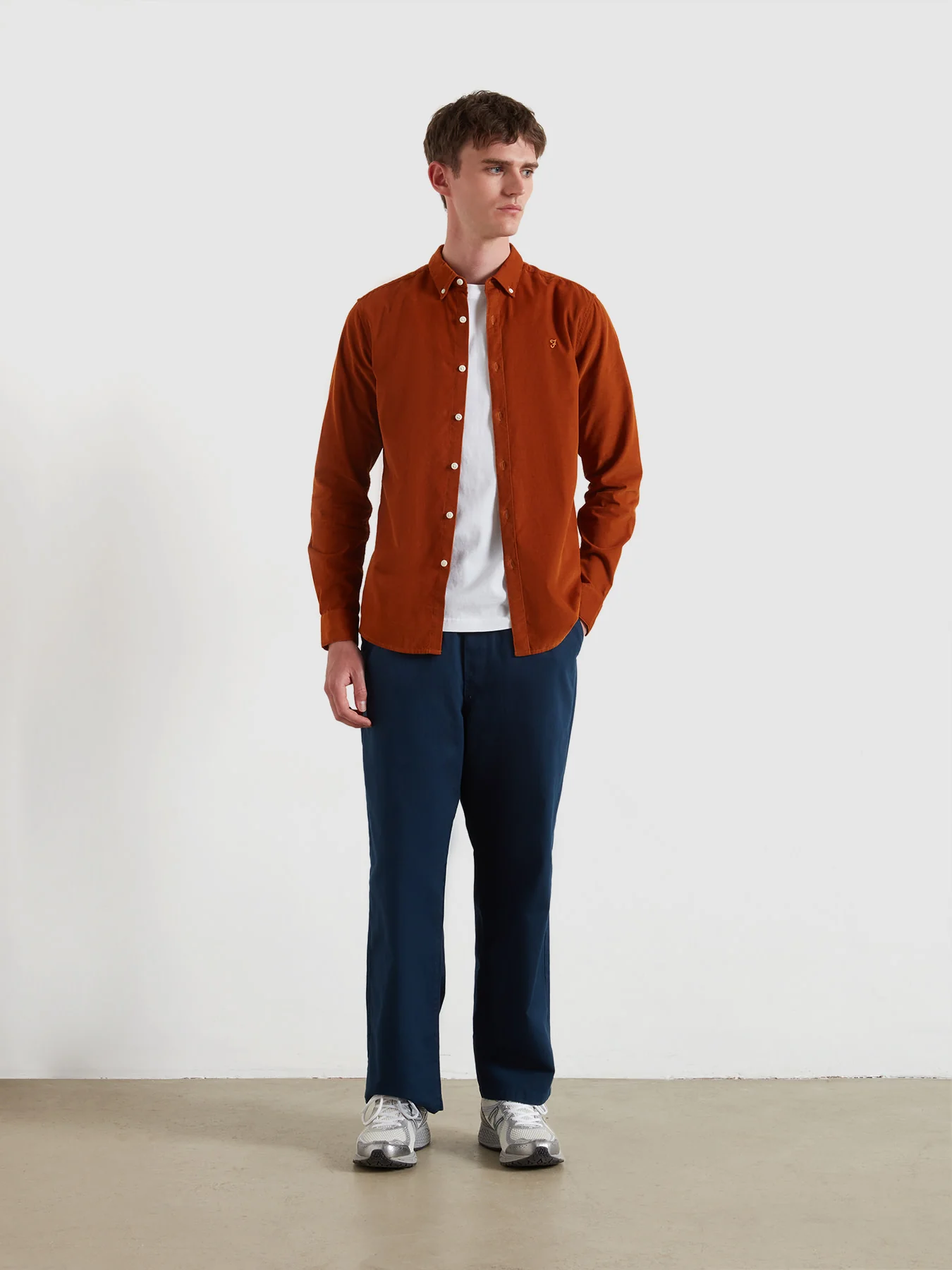 Fontella Slim Fit Corduroy Shirt In Burnt Ochre - Image 2
