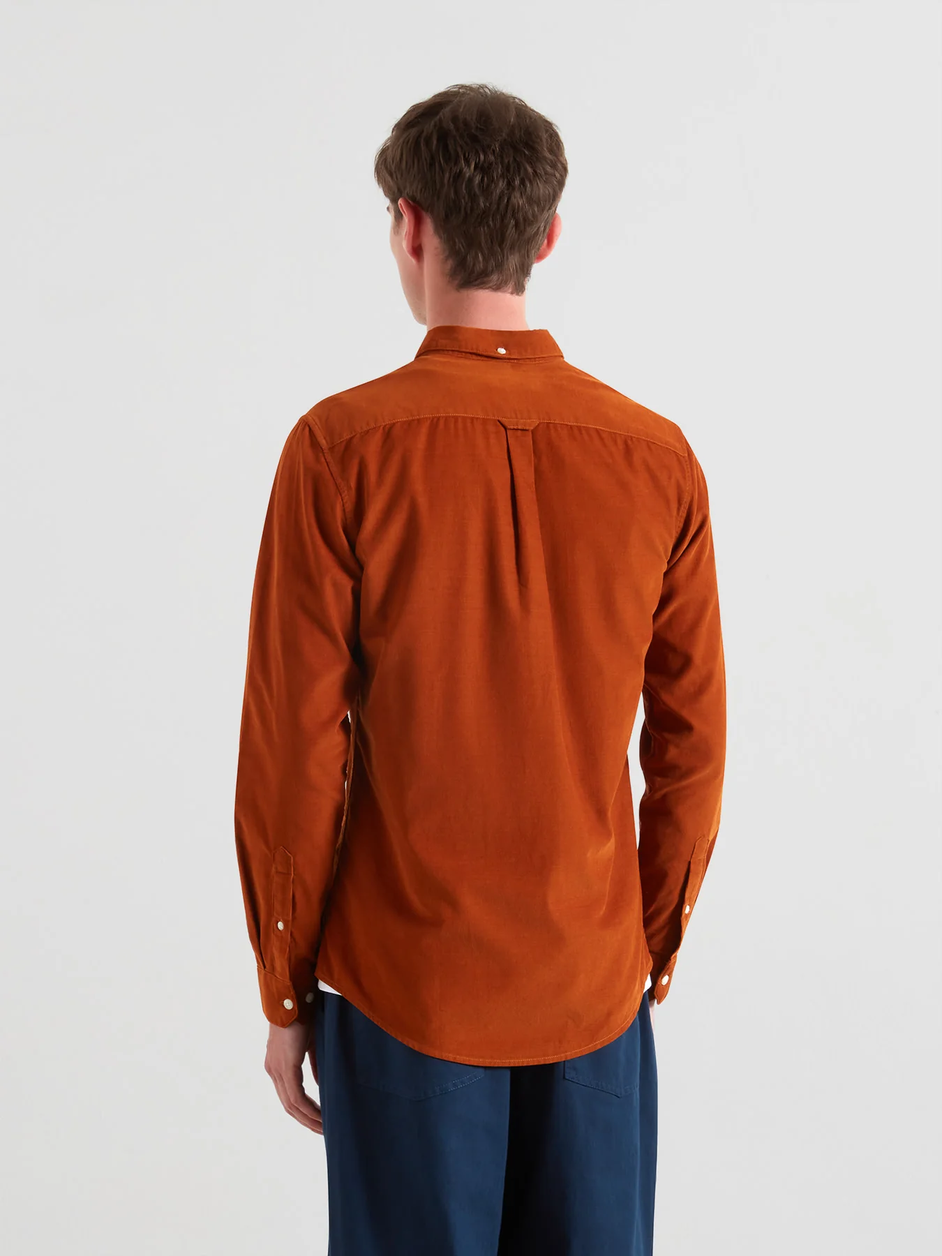 Fontella Slim Fit Corduroy Shirt In Burnt Ochre - Image 3