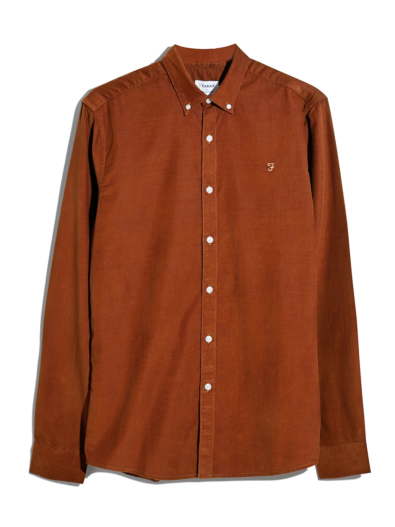 Fontella Slim Fit Corduroy Shirt In Burnt Ochre - Image 5