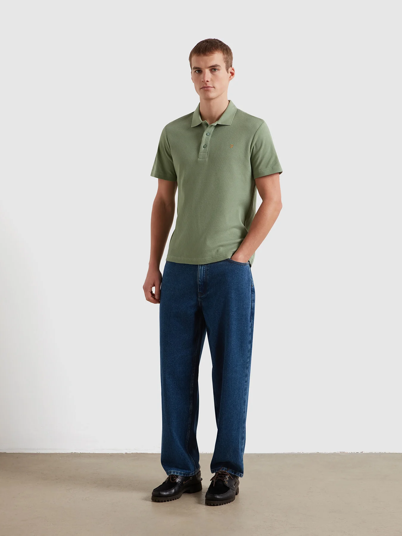 Forster Textured Polo Shirt In Farah Jade - Image 2