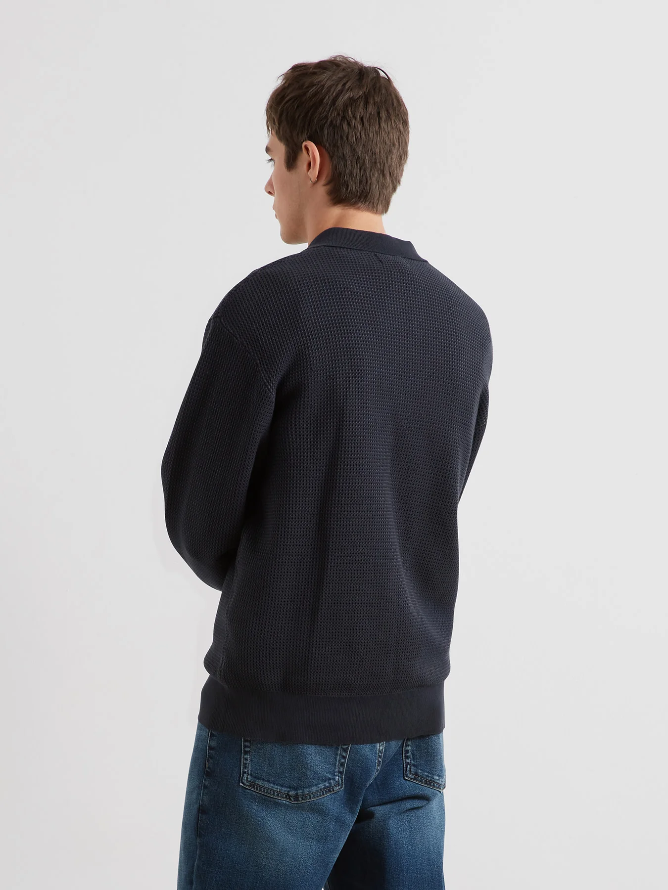 Gateacre Knitted Long Sleeve Polo Shirt In True Navy - Image 3
