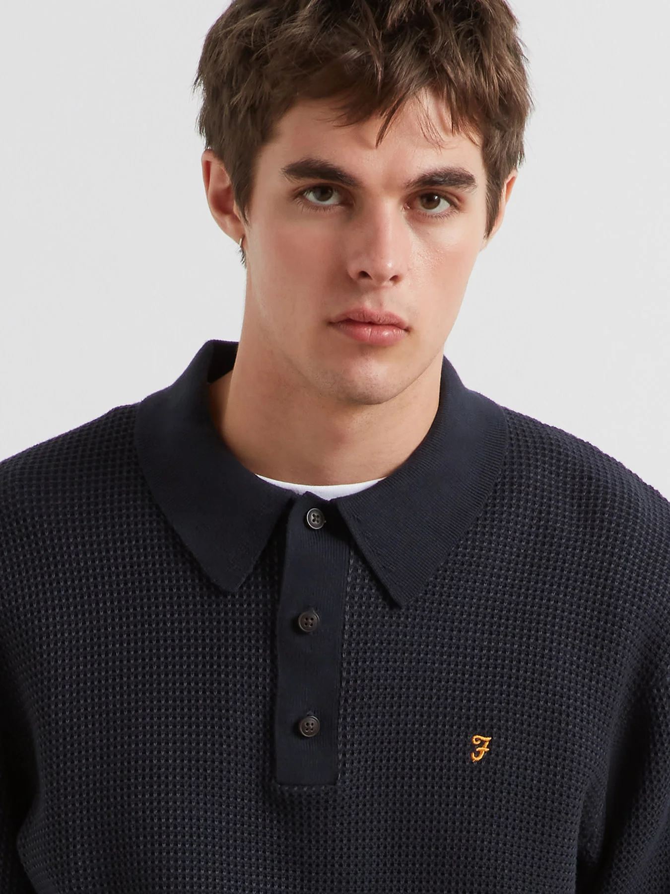 Gateacre Knitted Long Sleeve Polo Shirt In True Navy - Image 4