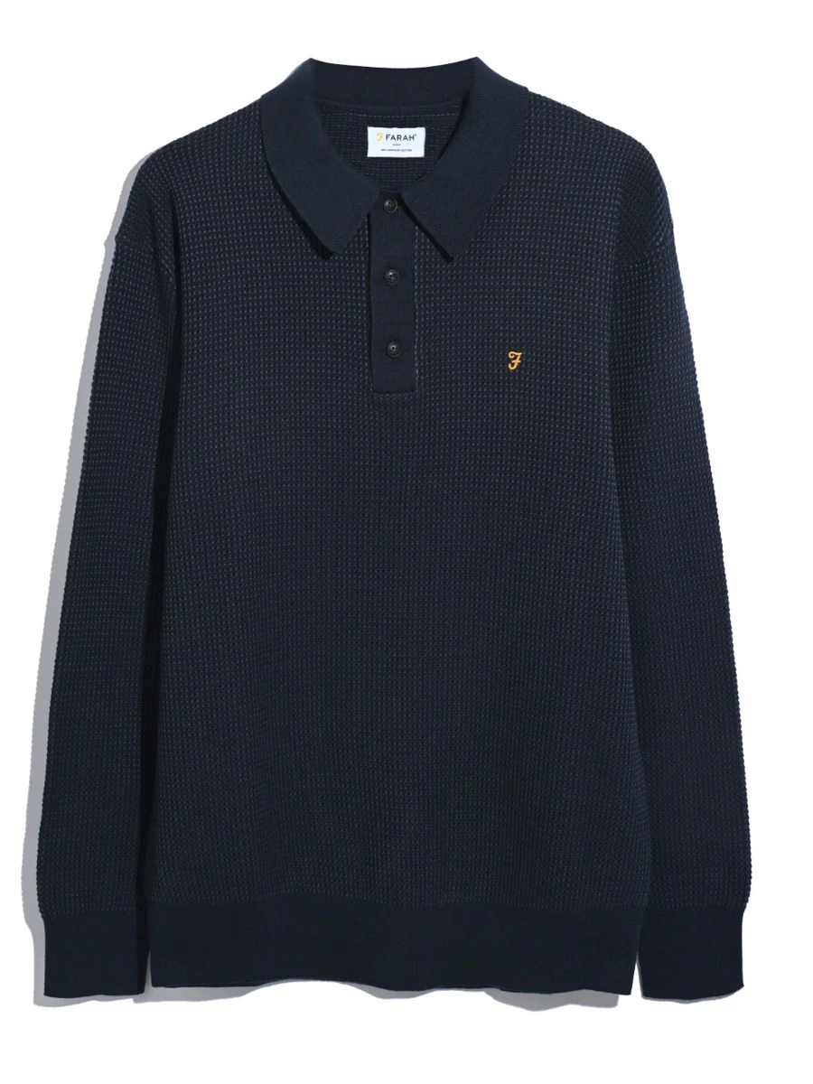 Gateacre Knitted Long Sleeve Polo Shirt In True Navy - Image 5