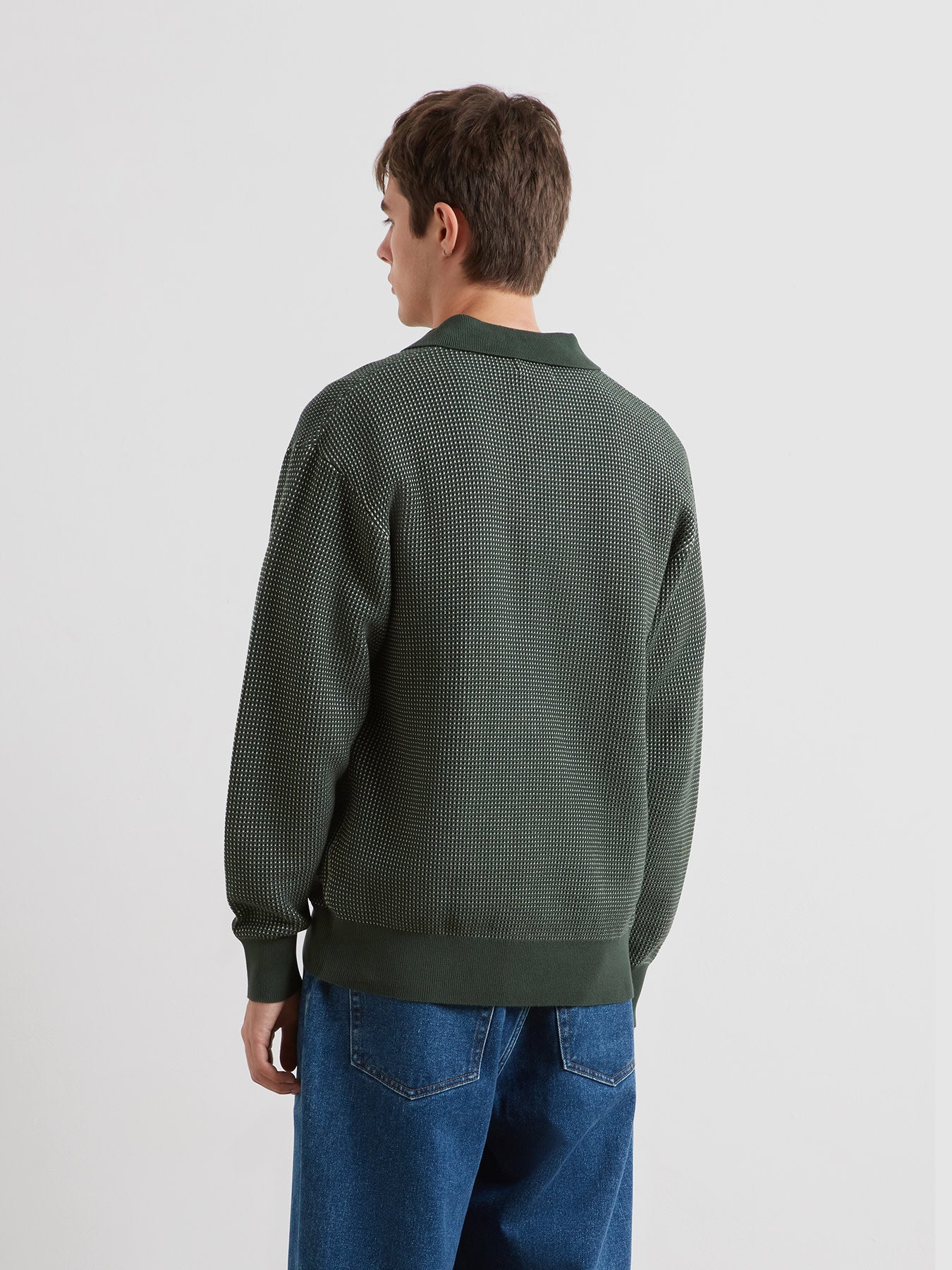 Gateacre Knitted Long Sleeve Polo Shirt In Poplar Green - Image 3