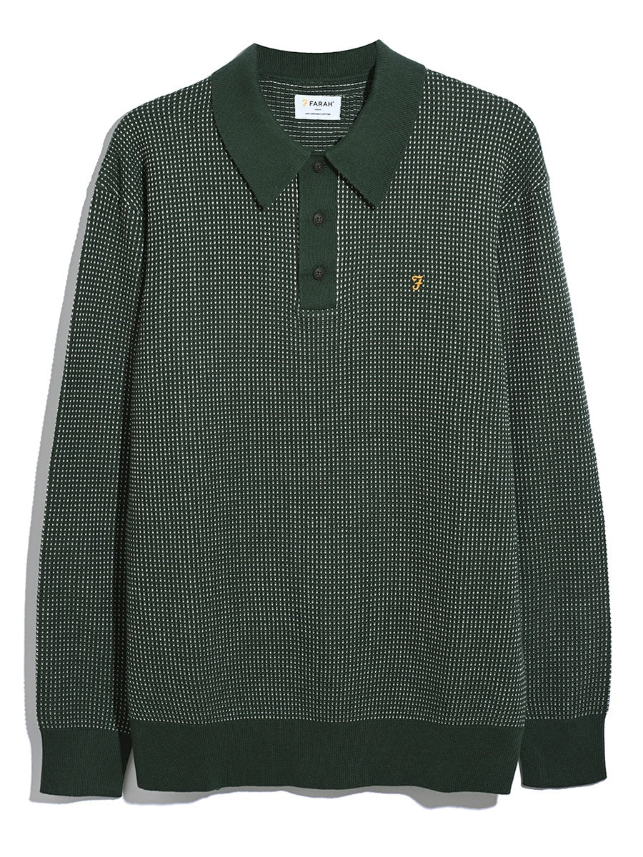 Gateacre Knitted Long Sleeve Polo Shirt In Poplar Green - Image 5