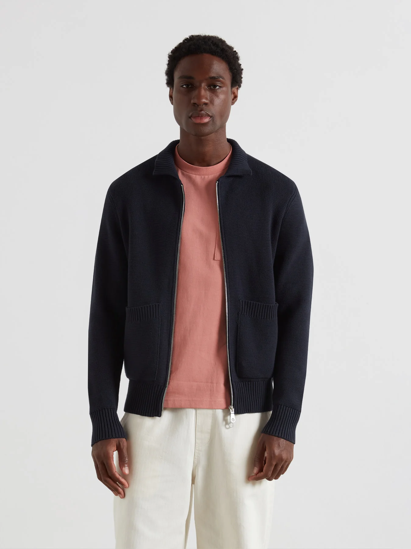 Geller Zipped Cardigan In True Navy