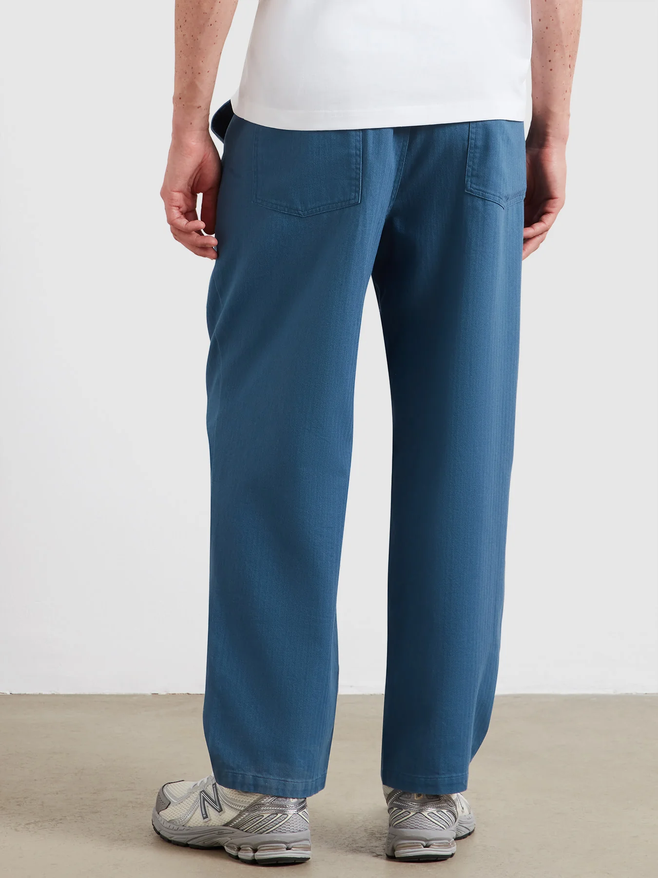 Greenport Loose Fit Herringbone Trousers In Blue Tide - Image 3