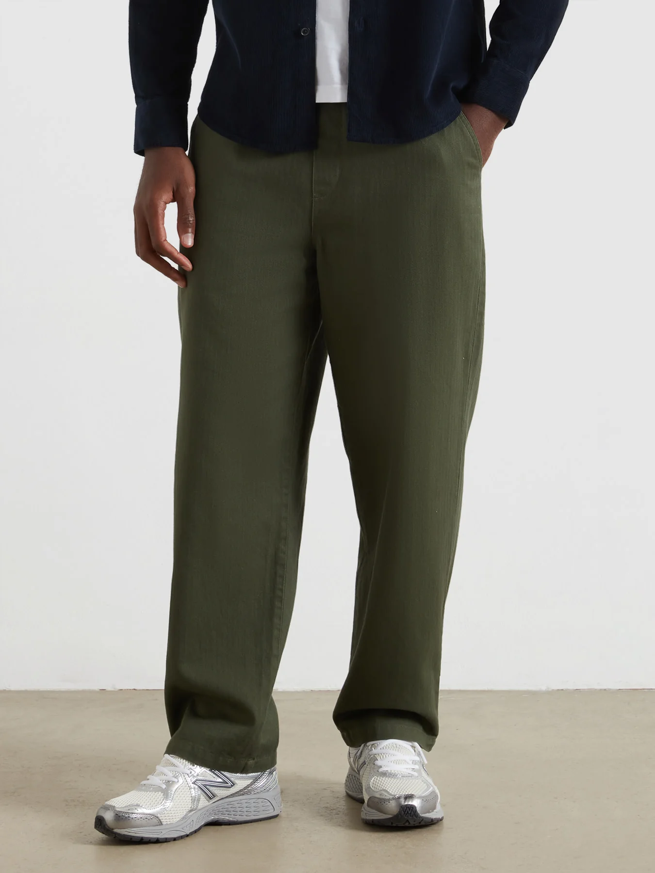 Greenport Loose Fit Herringbone Trousers In Rosemary - Image 2