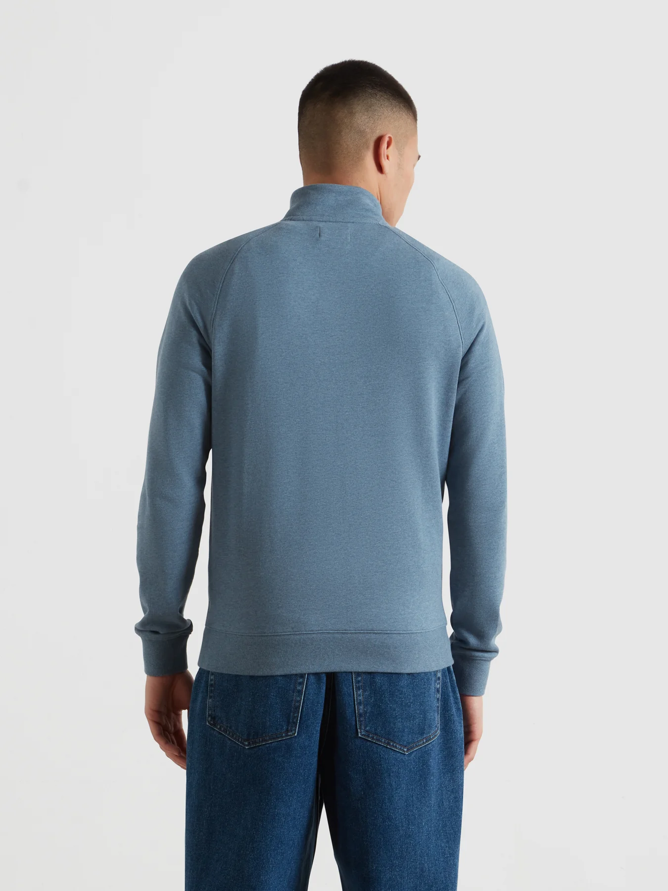 Jim Organic Cotton Quarter Zip Sweatshirt In Blue Tide Marl - Image 3