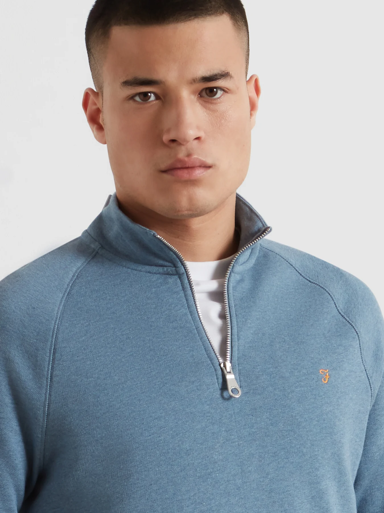 Jim Organic Cotton Quarter Zip Sweatshirt In Blue Tide Marl - Image 4