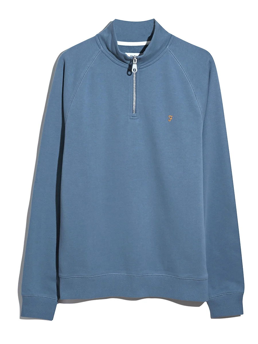 Jim Organic Cotton Quarter Zip Sweatshirt In Blue Tide Marl - Image 5