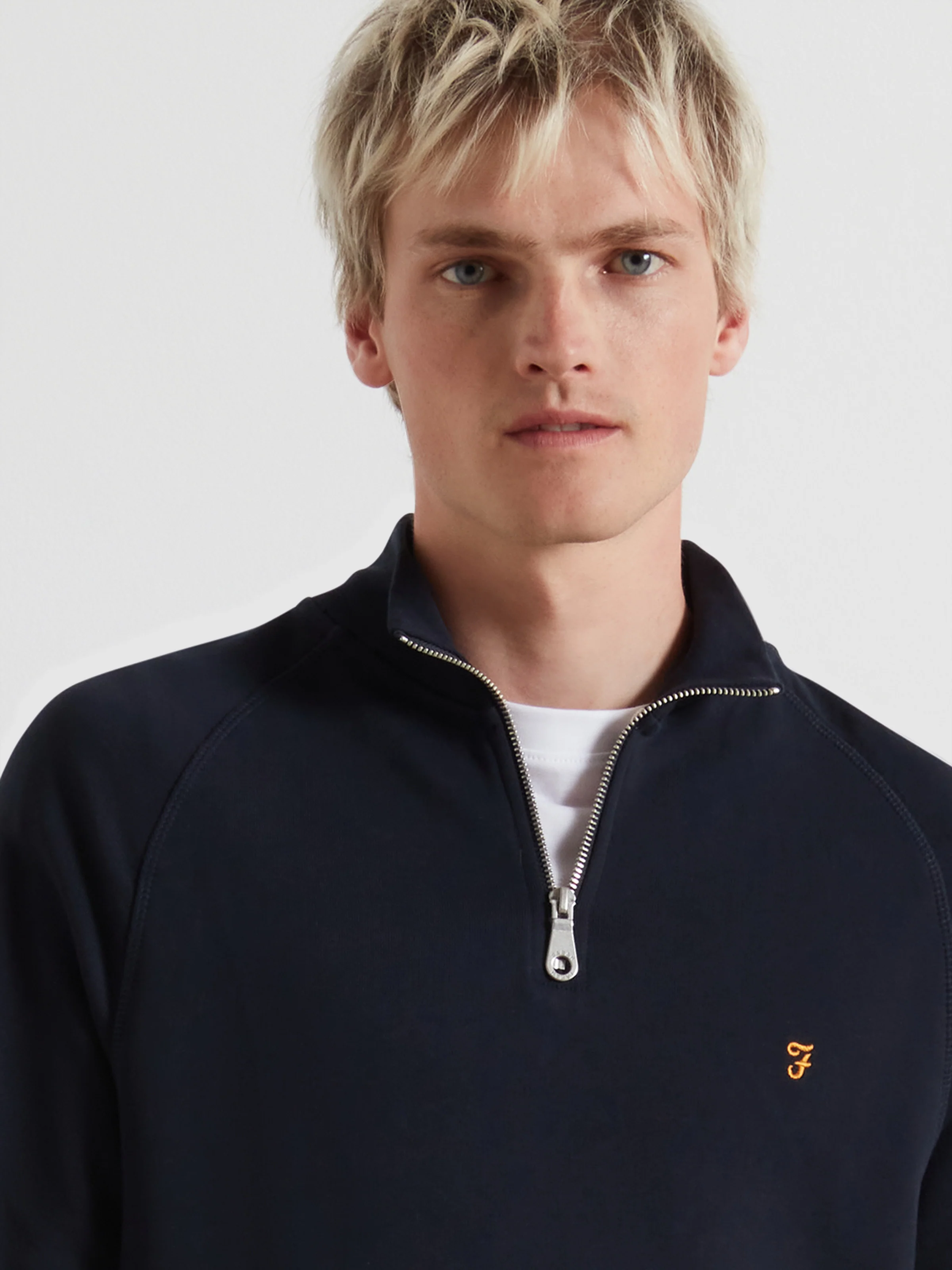 Jim Organic Cotton Quarter Zip Sweatshirt In True Navy - Image 4
