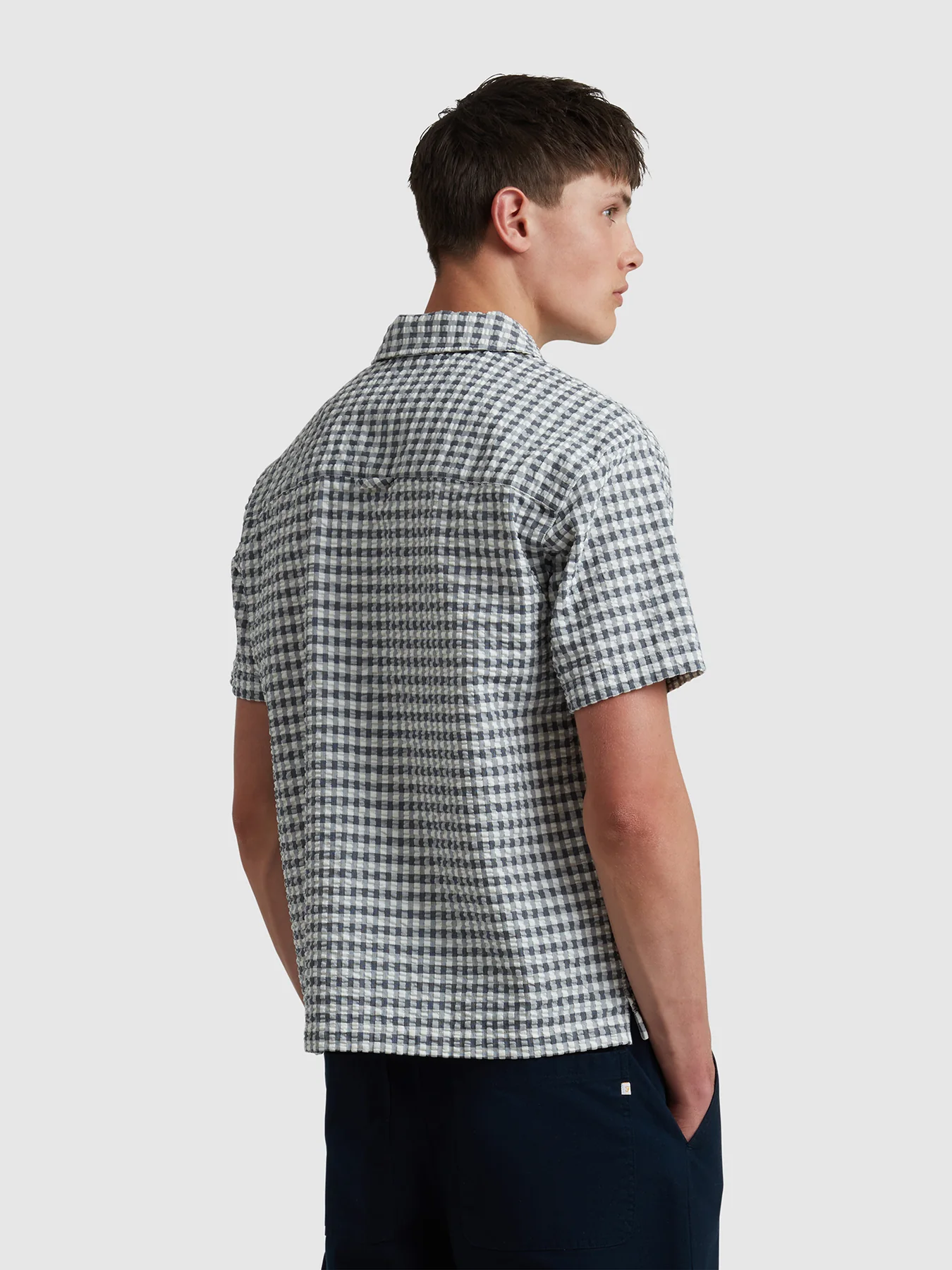 Kegan Short Sleeve Check Shirt In True Navy - Image 3