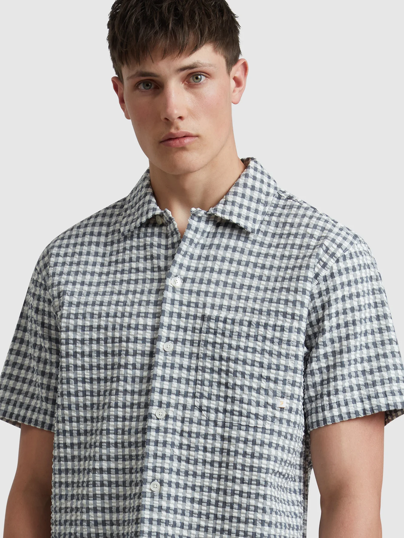 Kegan Short Sleeve Check Shirt In True Navy - Image 4