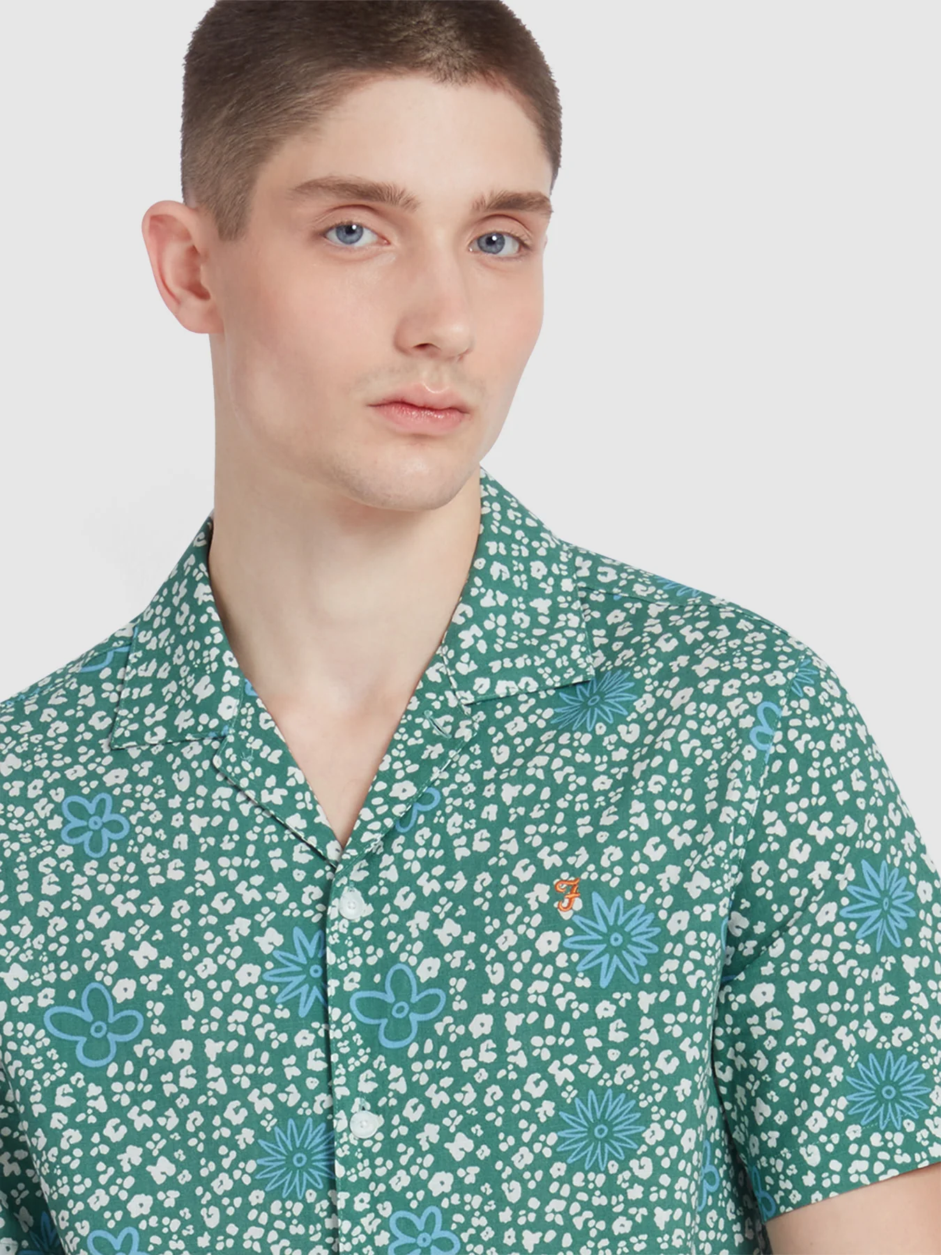 Landon Short Sleeve Floral Print Shirt In Green Meadow - Image 4