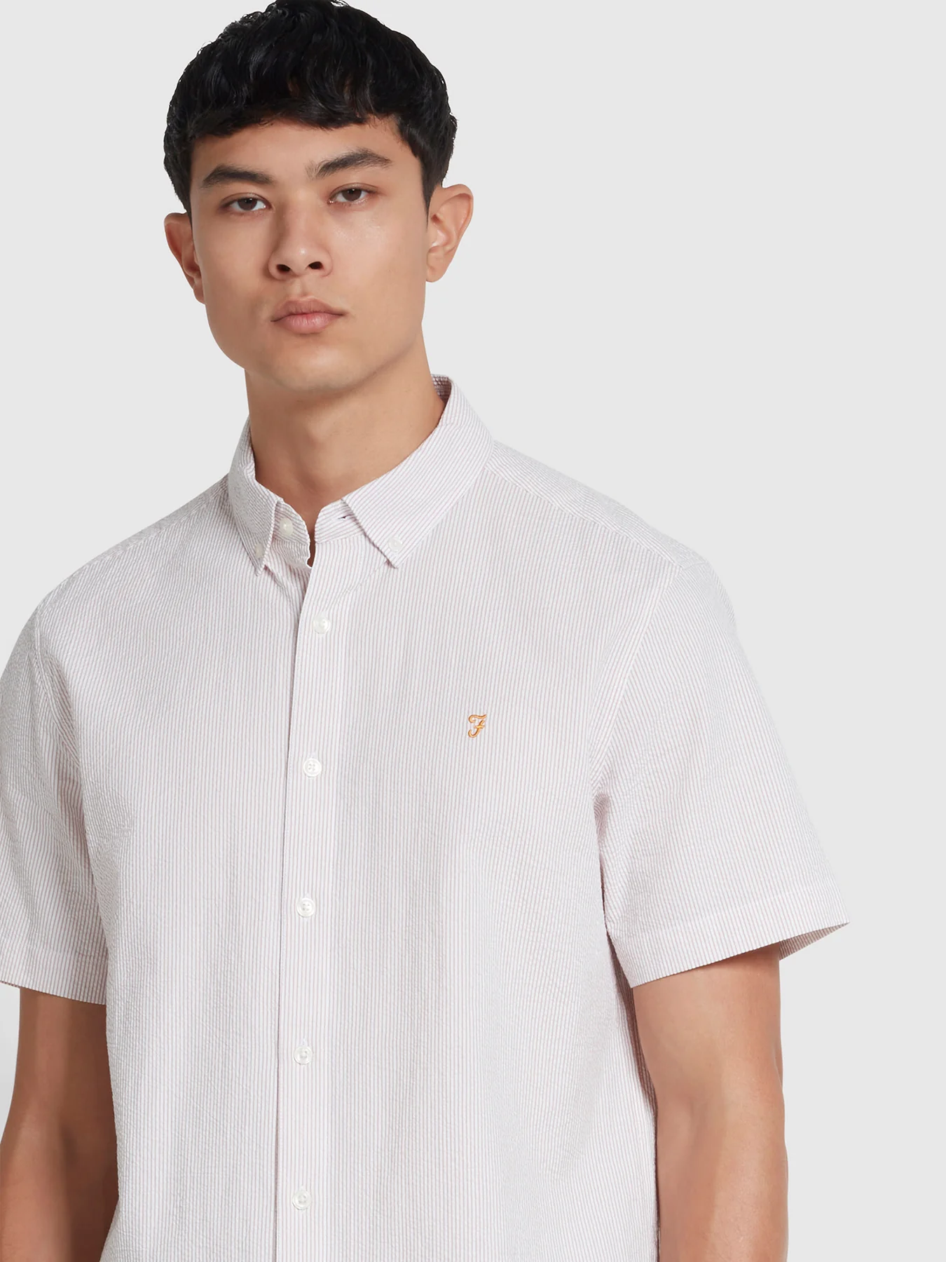 Lewis Stripe Organic Cotton Short Sleeve Shirt In Dark Pink - Image 3