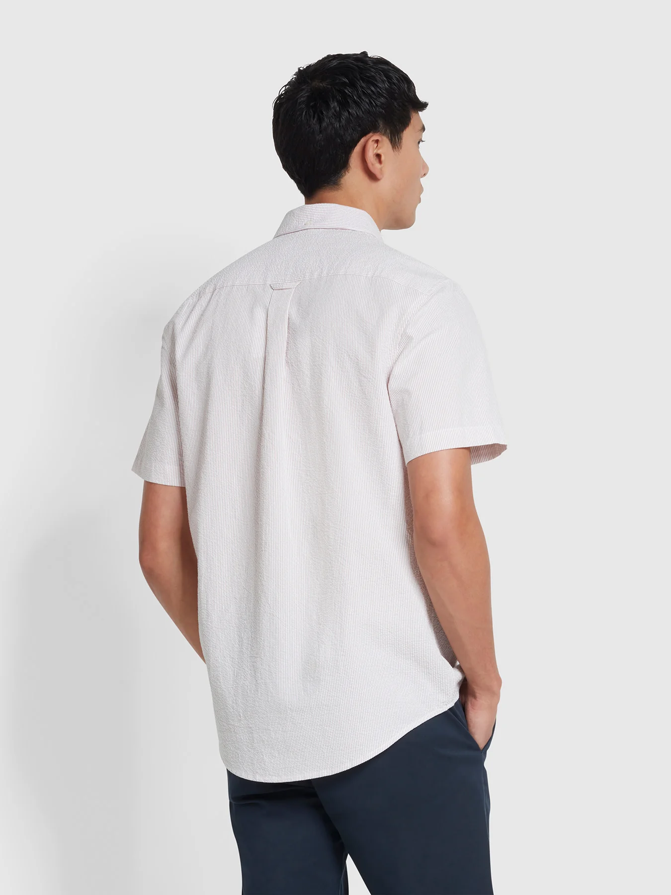 Lewis Stripe Organic Cotton Short Sleeve Shirt In Dark Pink - Image 4