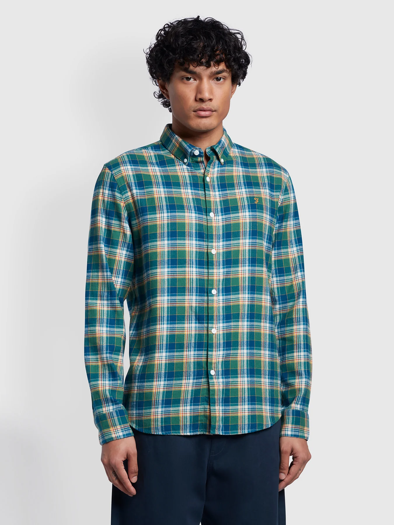 Leyroy Casual Fit Organic Cotton Check Shirt In Pea Green