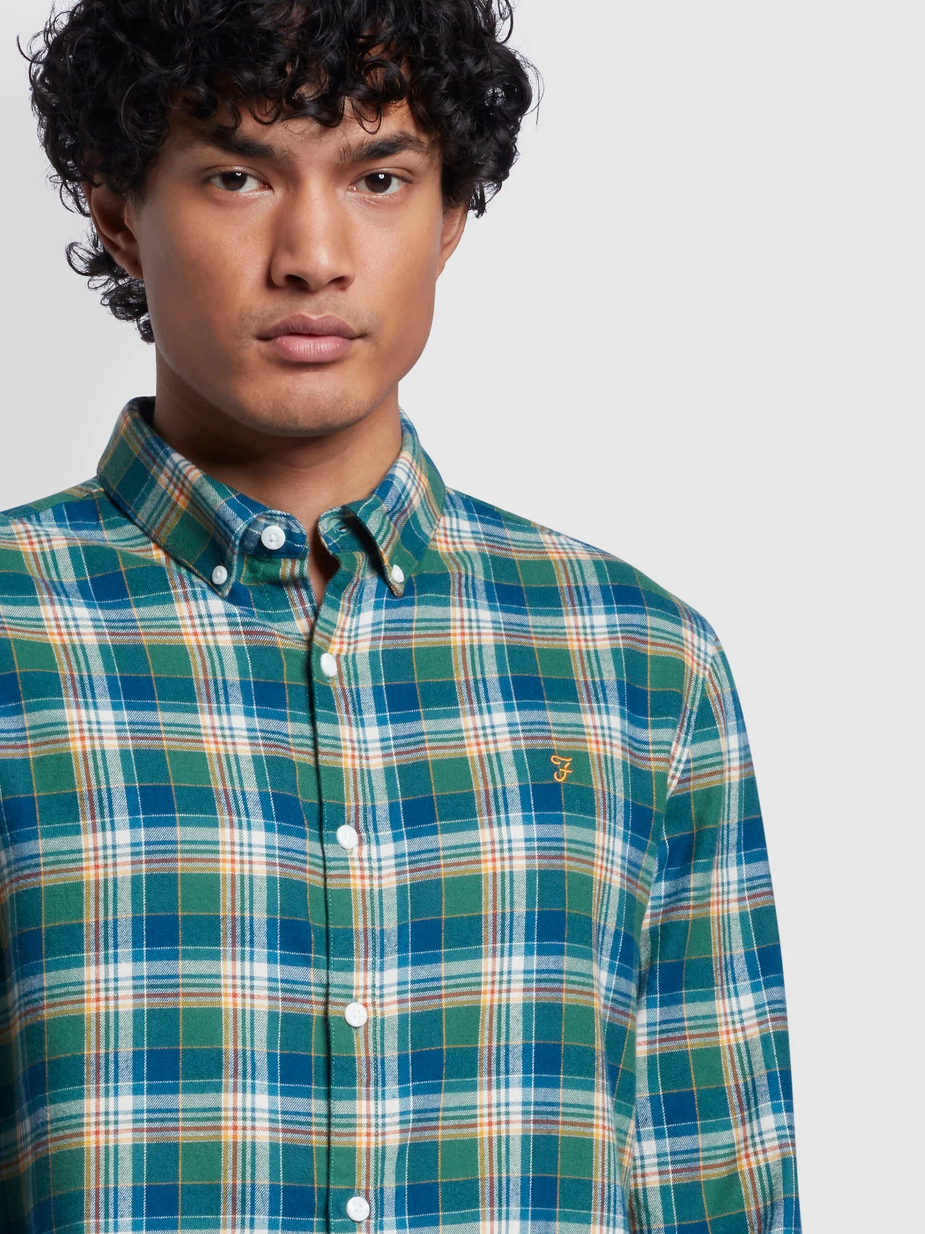 Leyroy Casual Fit Organic Cotton Check Shirt In Pea Green - Image 3