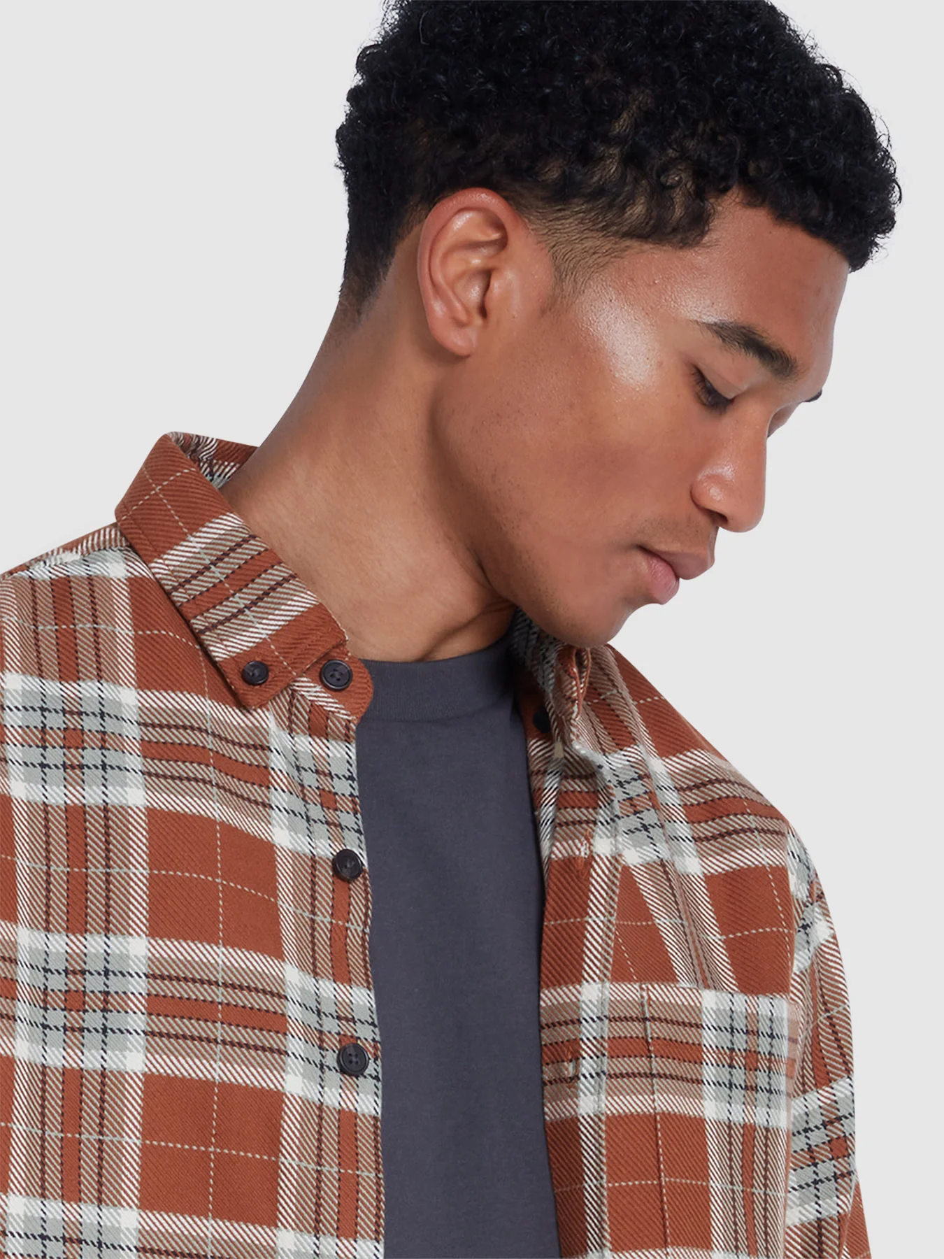 Marcelo Casual Fit Check Shirt In Teak - Image 4