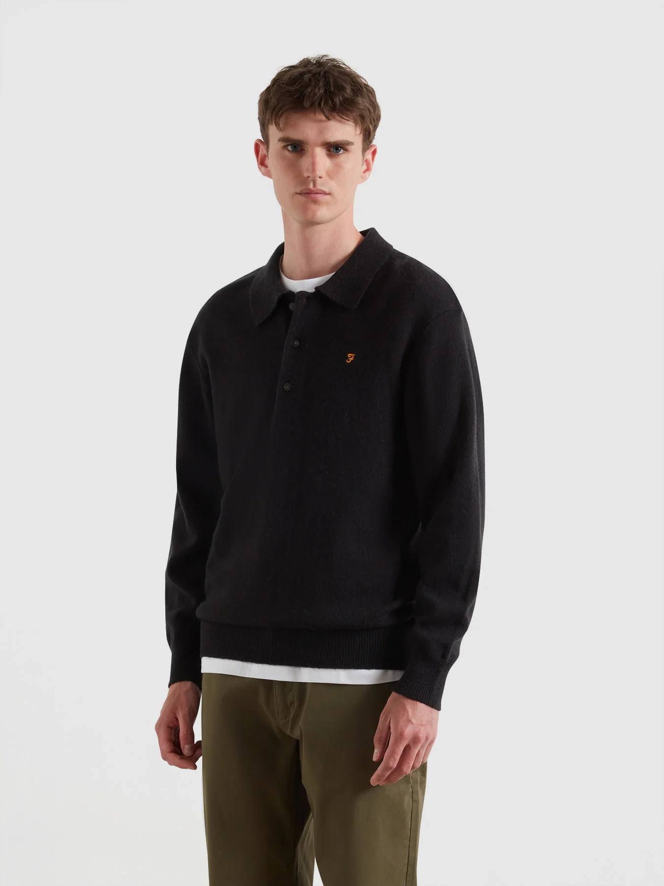 Matson Knitted Long Sleeve Polo Shirt In Black
