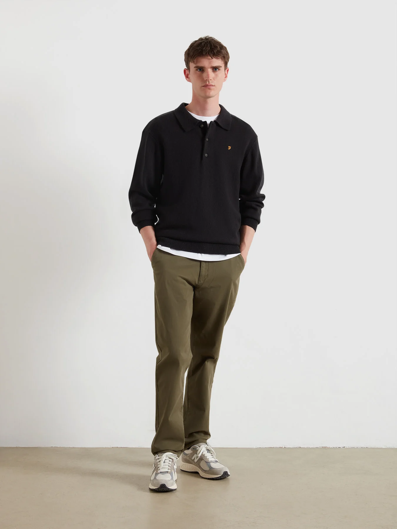 Matson Knitted Long Sleeve Polo Shirt In Black - Image 2